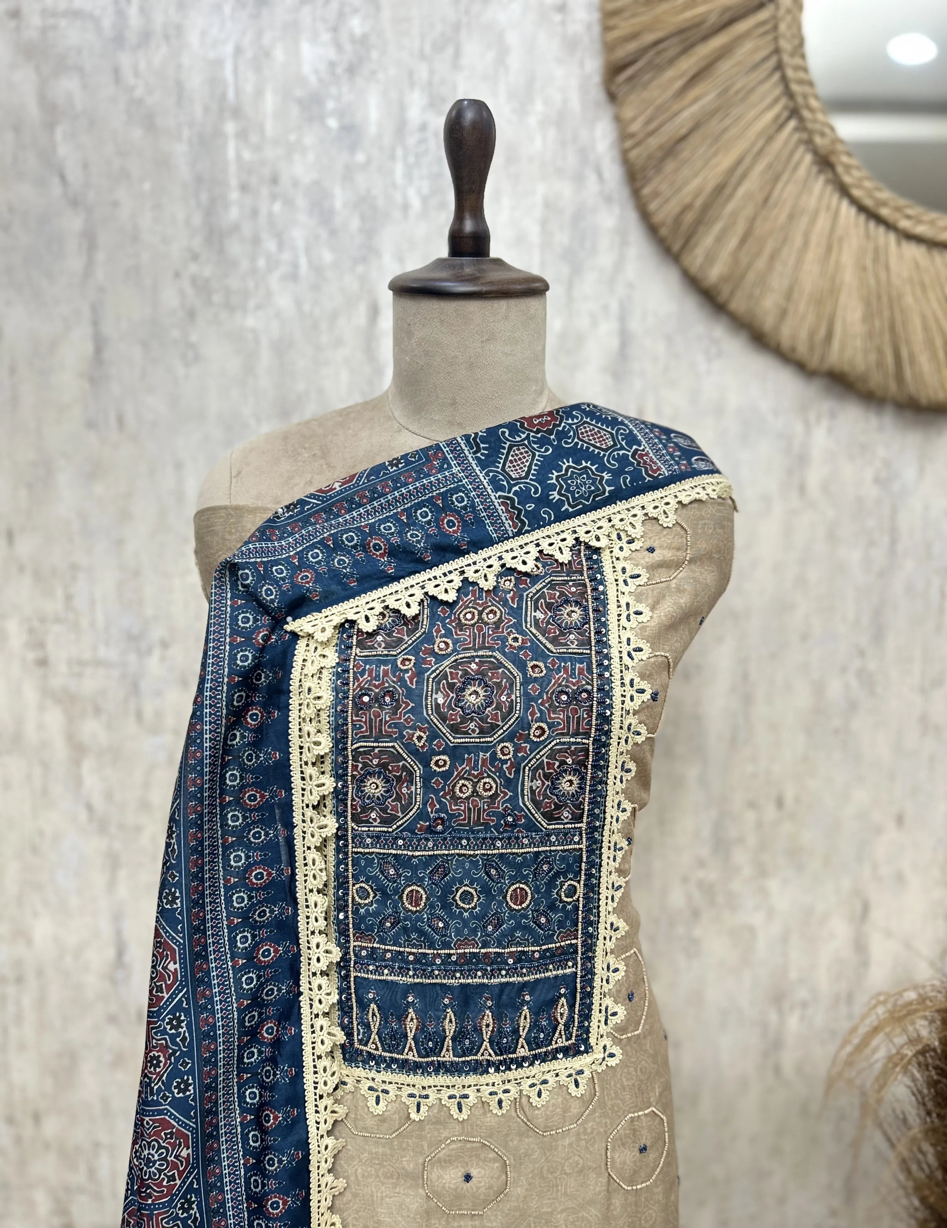 Handcrafted  Embroidered Jamdani Linen Unstitched Suits