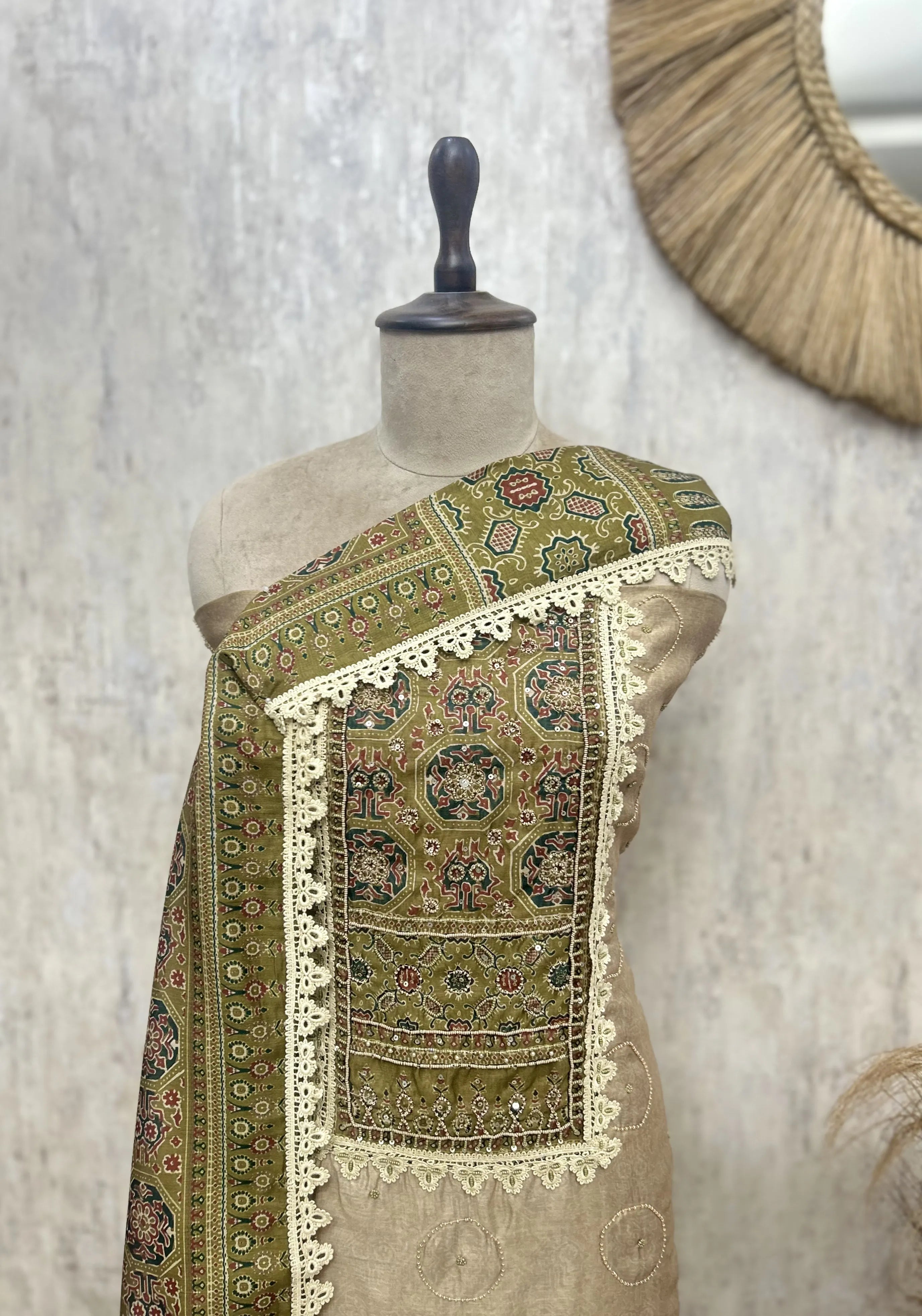 Handcrafted  Embroidered Jamdani Linen Unstitched Suits