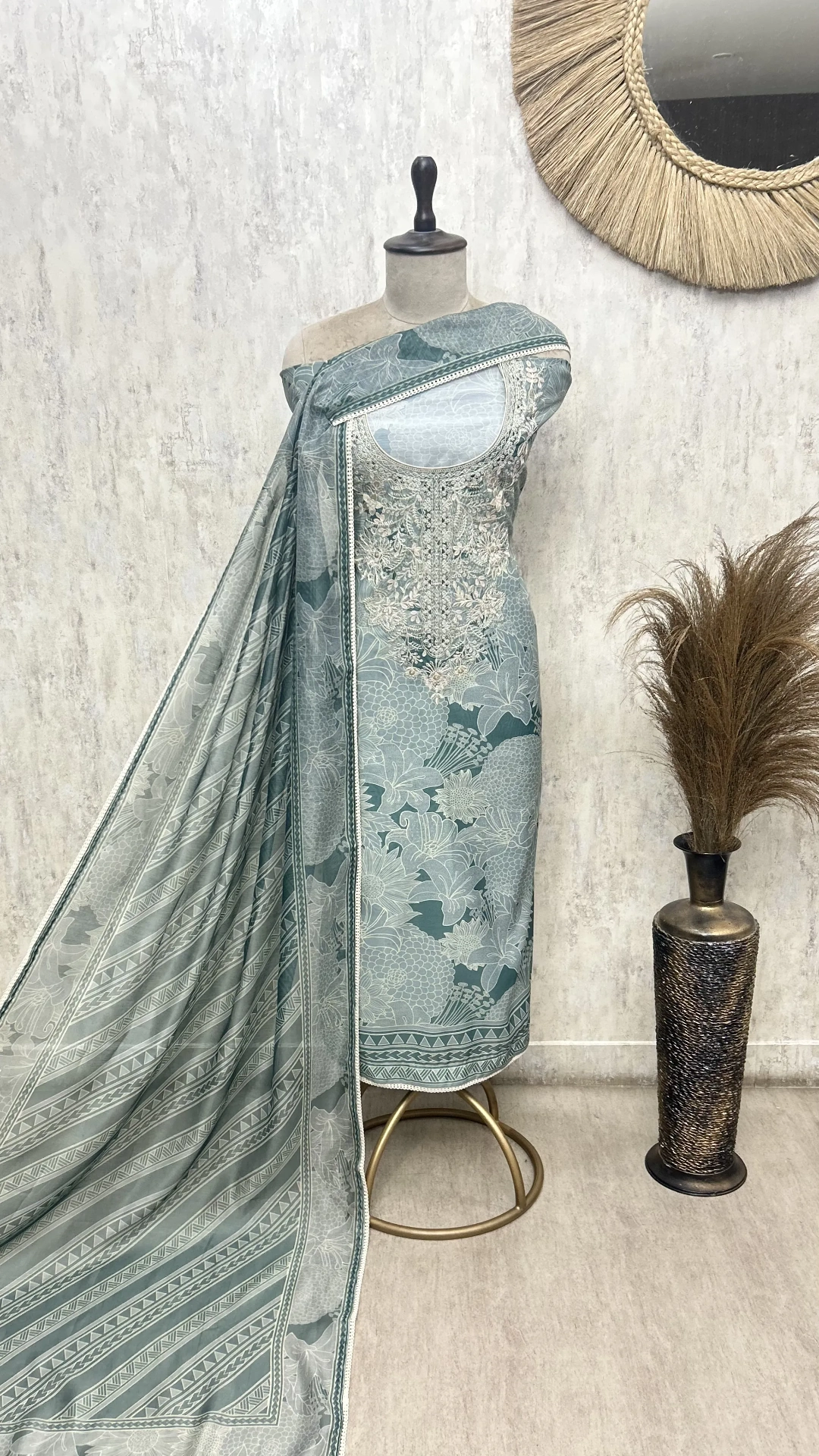 Floral Embroidered Maheshwari Unstitched Suits