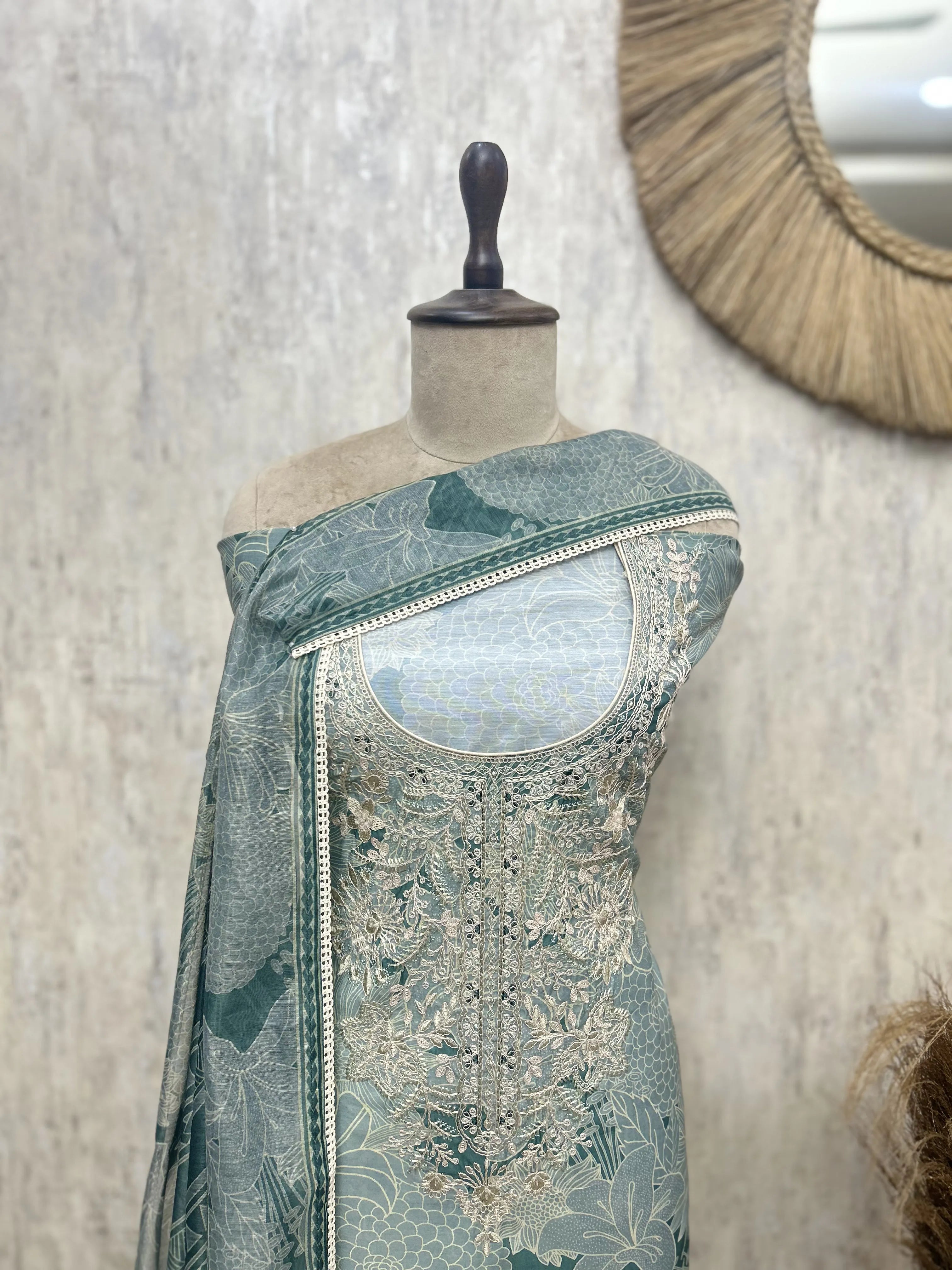 Floral Embroidered Maheshwari Unstitched Suits