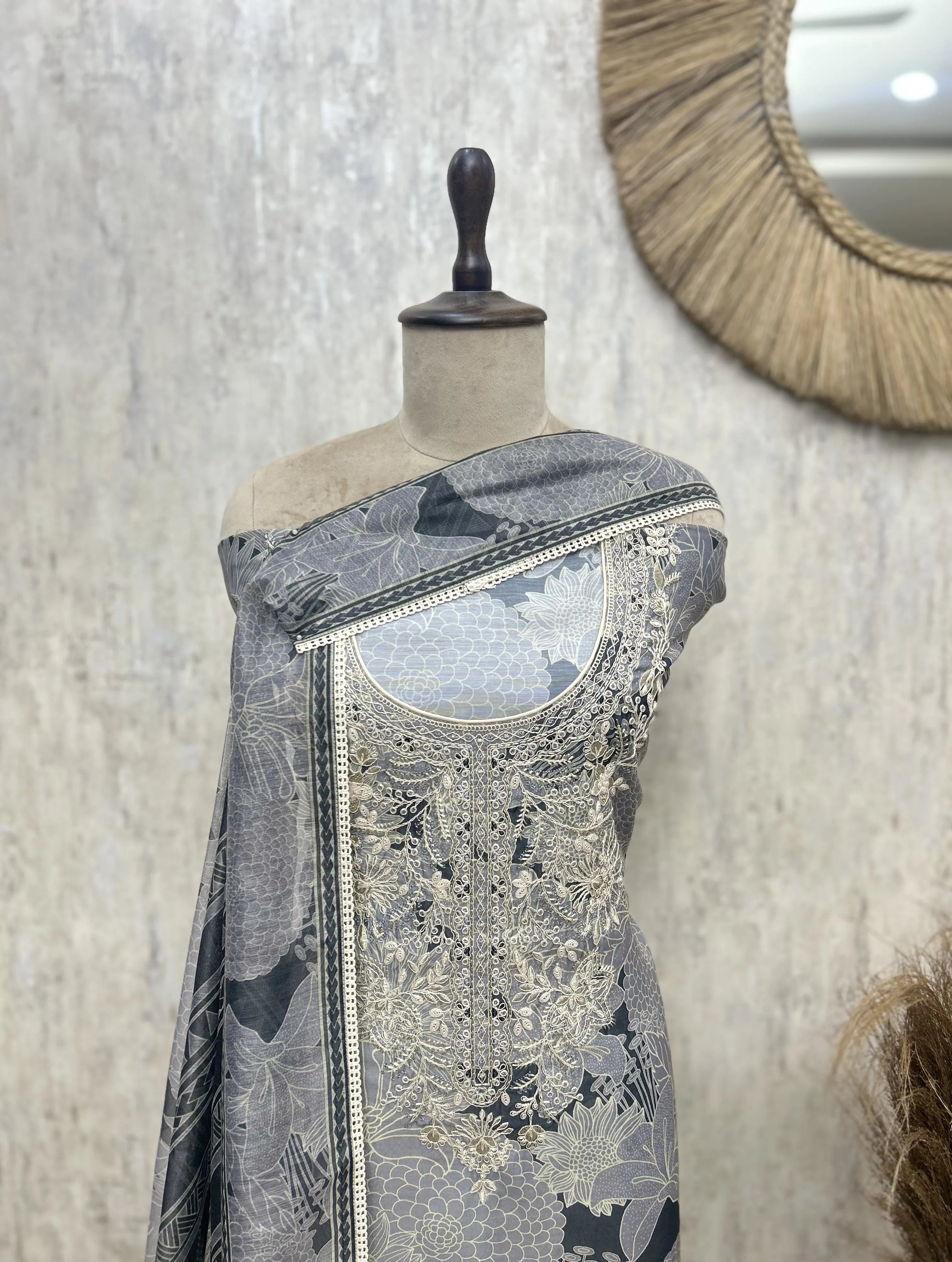 Floral Embroidered Maheshwari Unstitched Suits