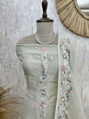 Tissue Linen Unstitched Suit Set With Thread Embroidery