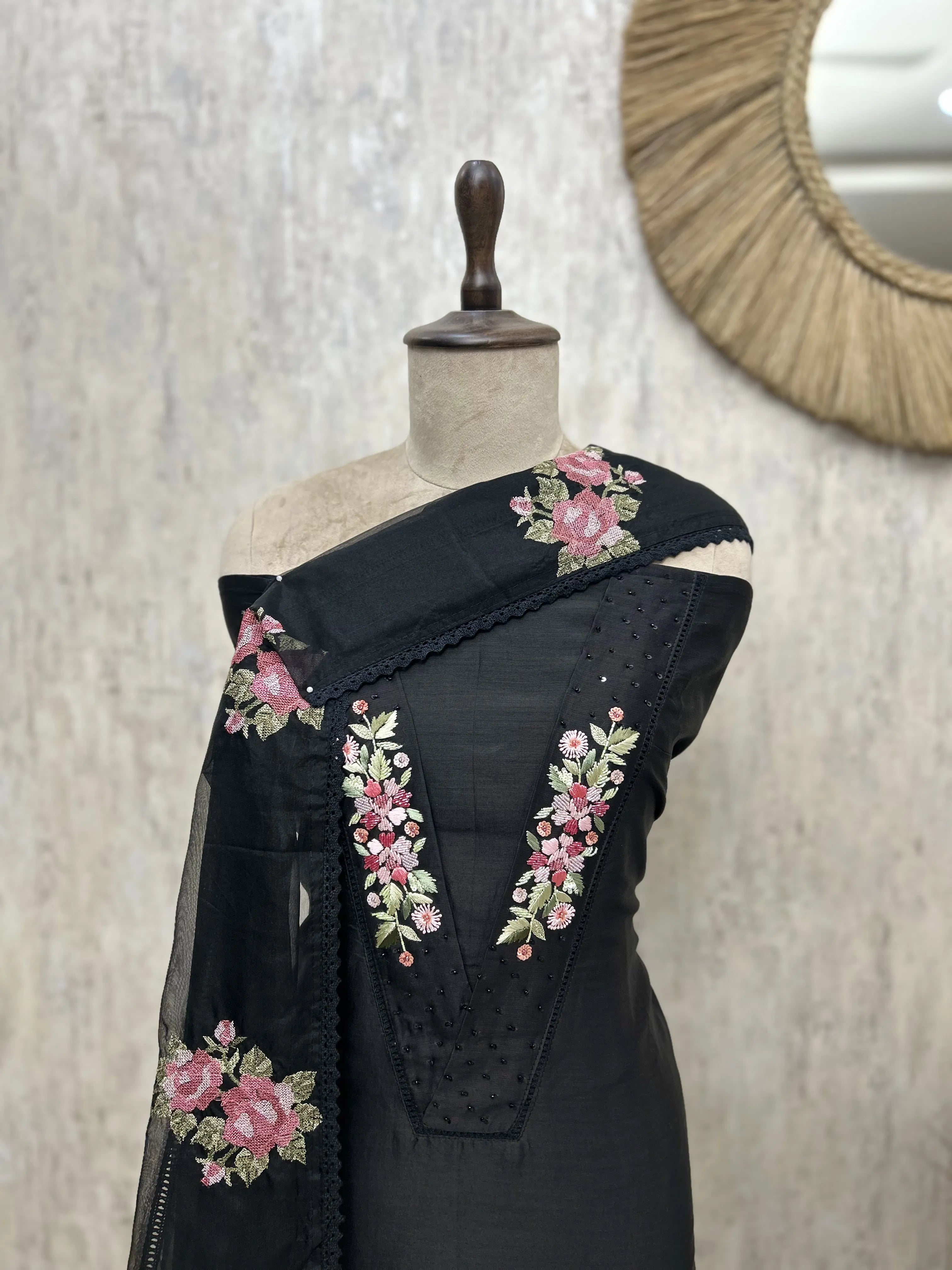 The V-Patti Lacework 70 Gram Pure Chanderi Unstitched Suits