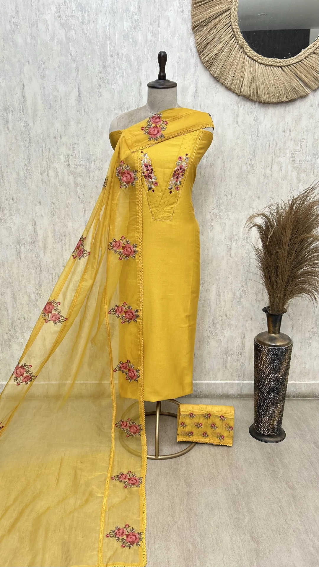 The V-Patti Lacework 70 Gram Pure Chanderi Unstitched Suits