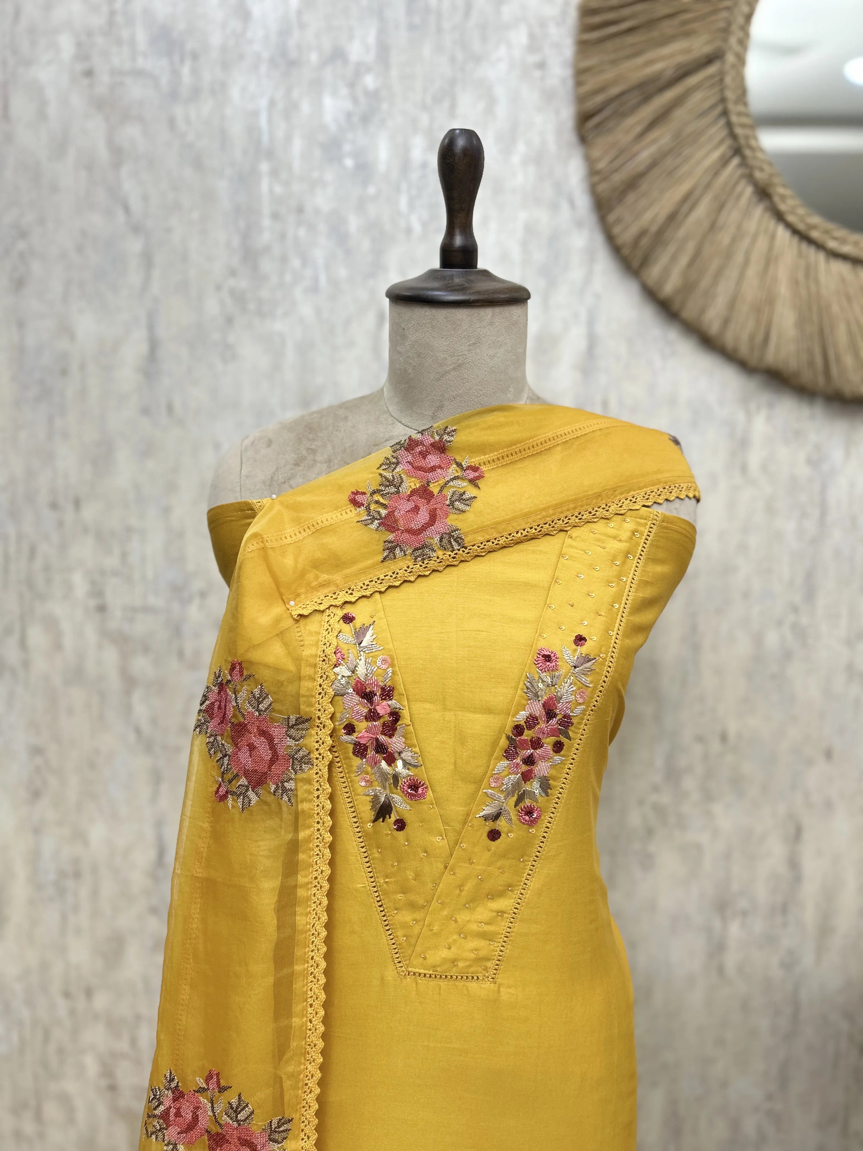 The V-Patti Lacework 70 Gram Pure Chanderi Unstitched Suits