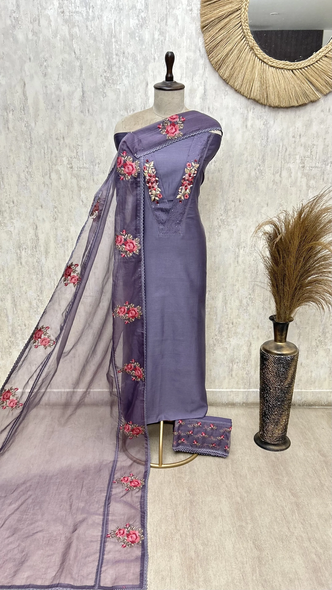 The V-Patti Lacework 70 Gram Pure Chanderi Unstitched Suits