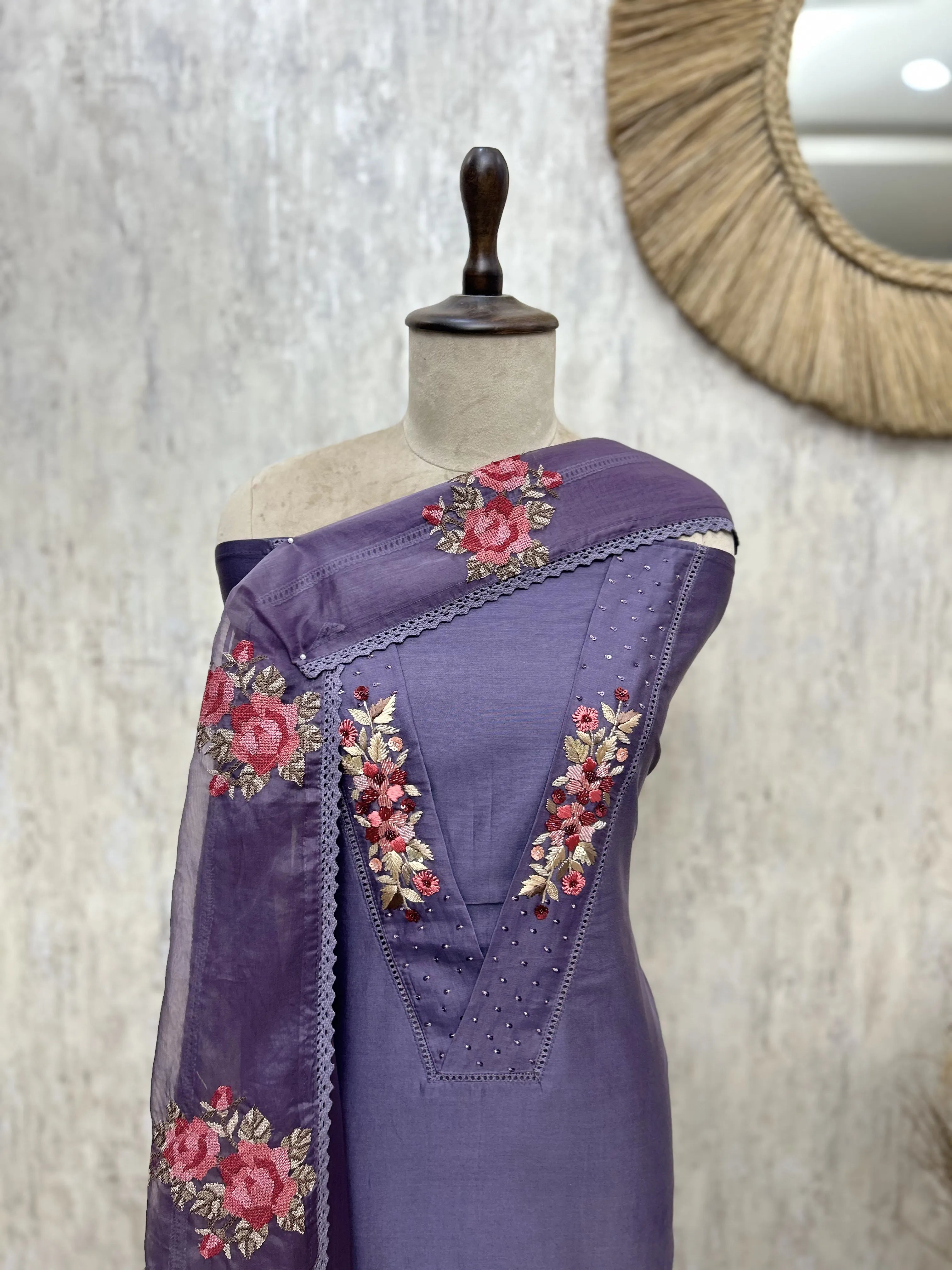 The V-Patti Lacework 70 Gram Pure Chanderi Unstitched Suits