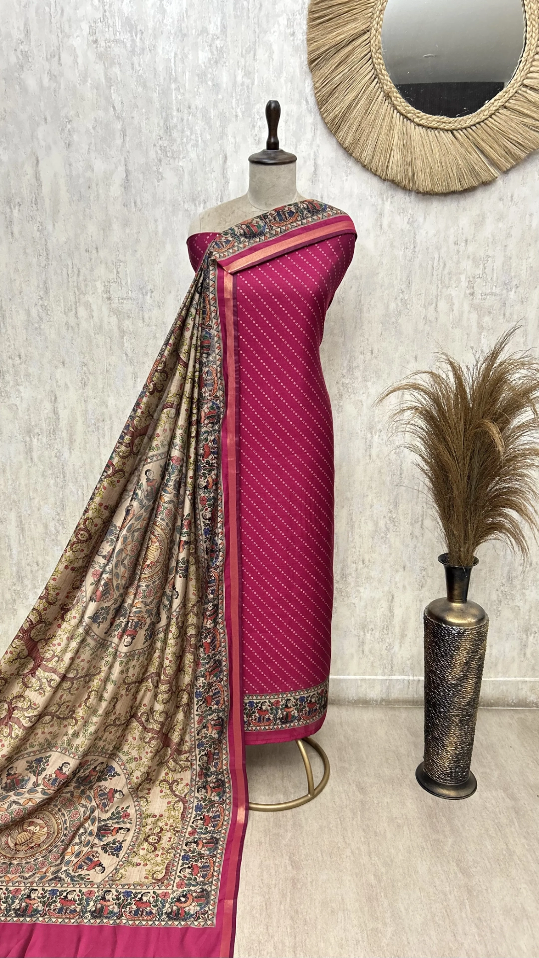 The Madhubani Leheriya Maheshwari Unstitched Suits