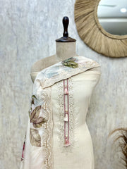 Off-White Rose Cutwork Ensemble Unstitched Suits