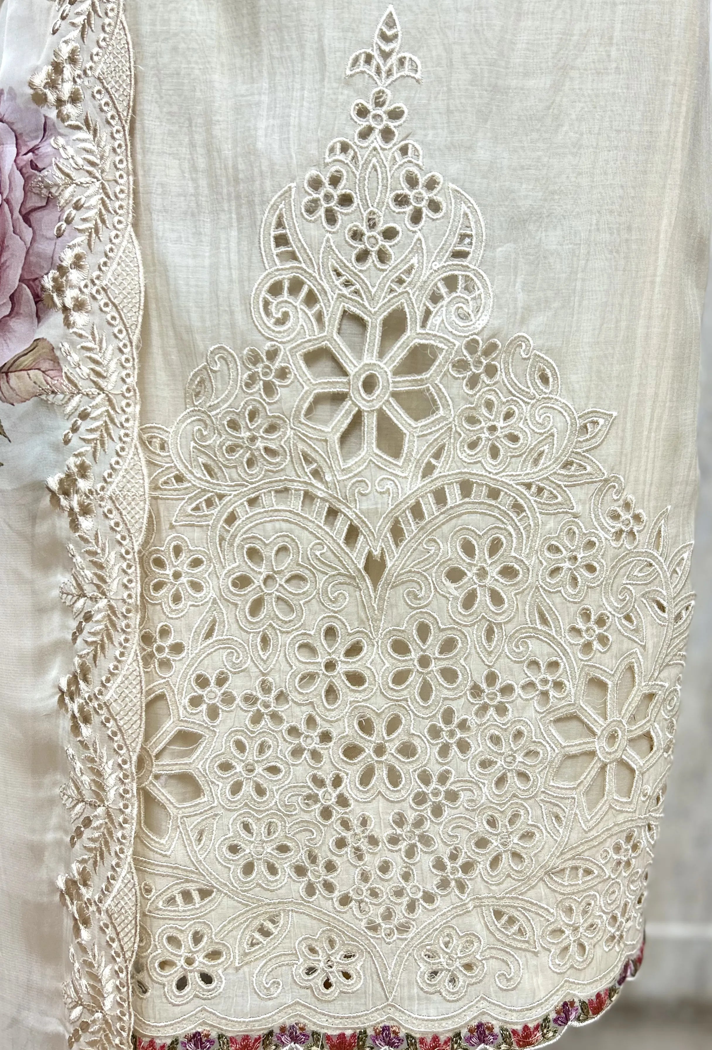 Off-White Rose Cutwork Ensemble Unstitched Suits
