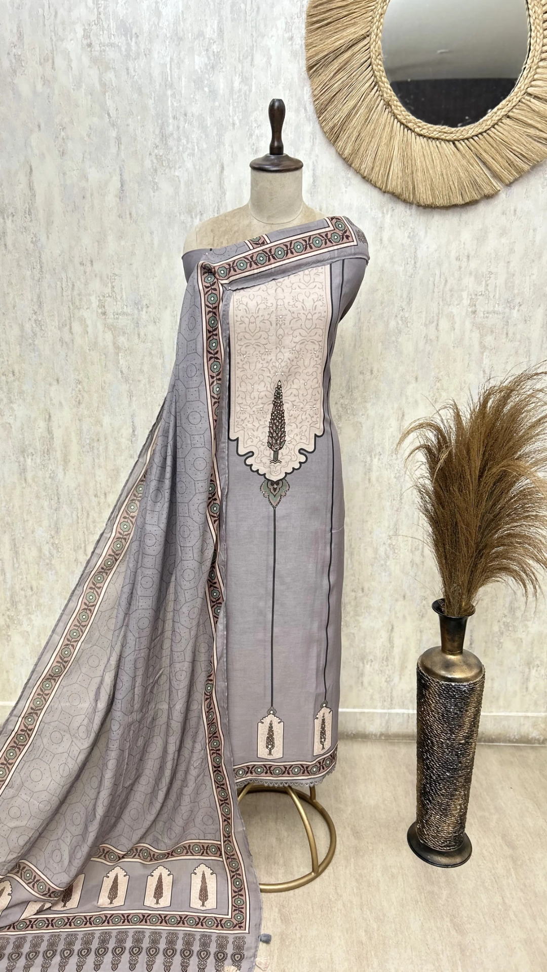 The Cypress Panel Mul Chanderi Unstitched Suits