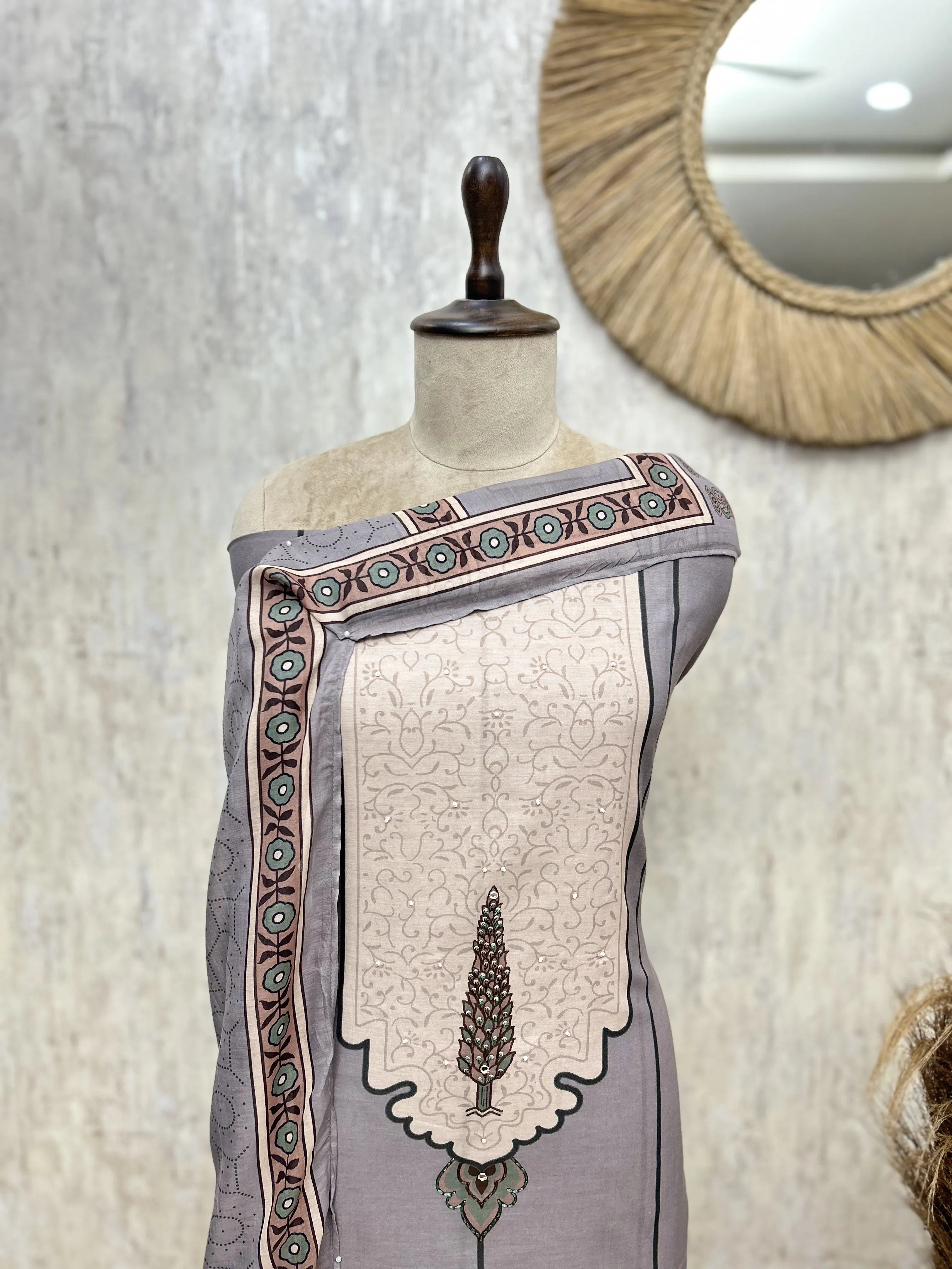 The Cypress Panel Mul Chanderi Unstitched Suits