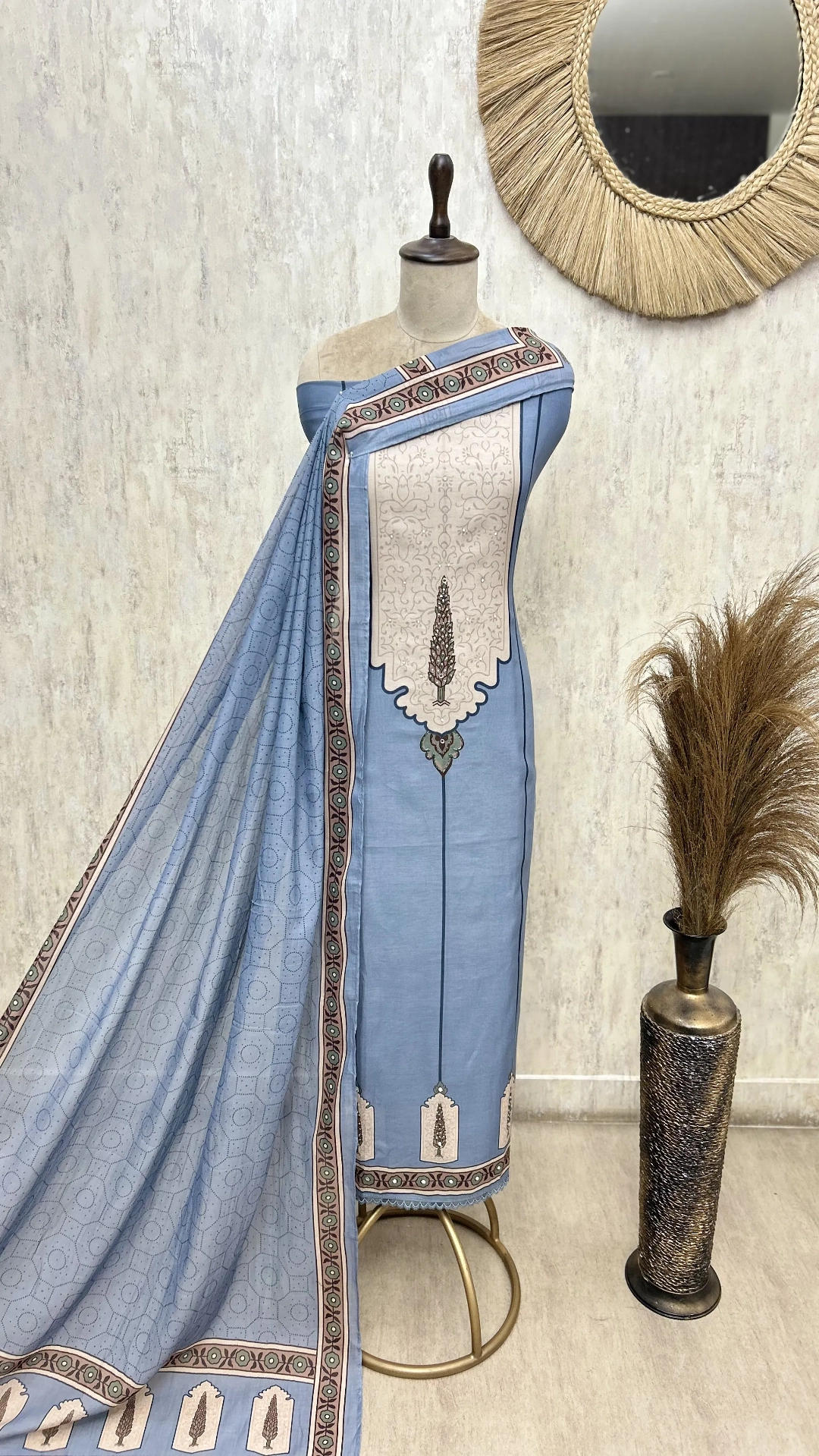 The Cypress Panel Mul Chanderi Unstitched Suits
