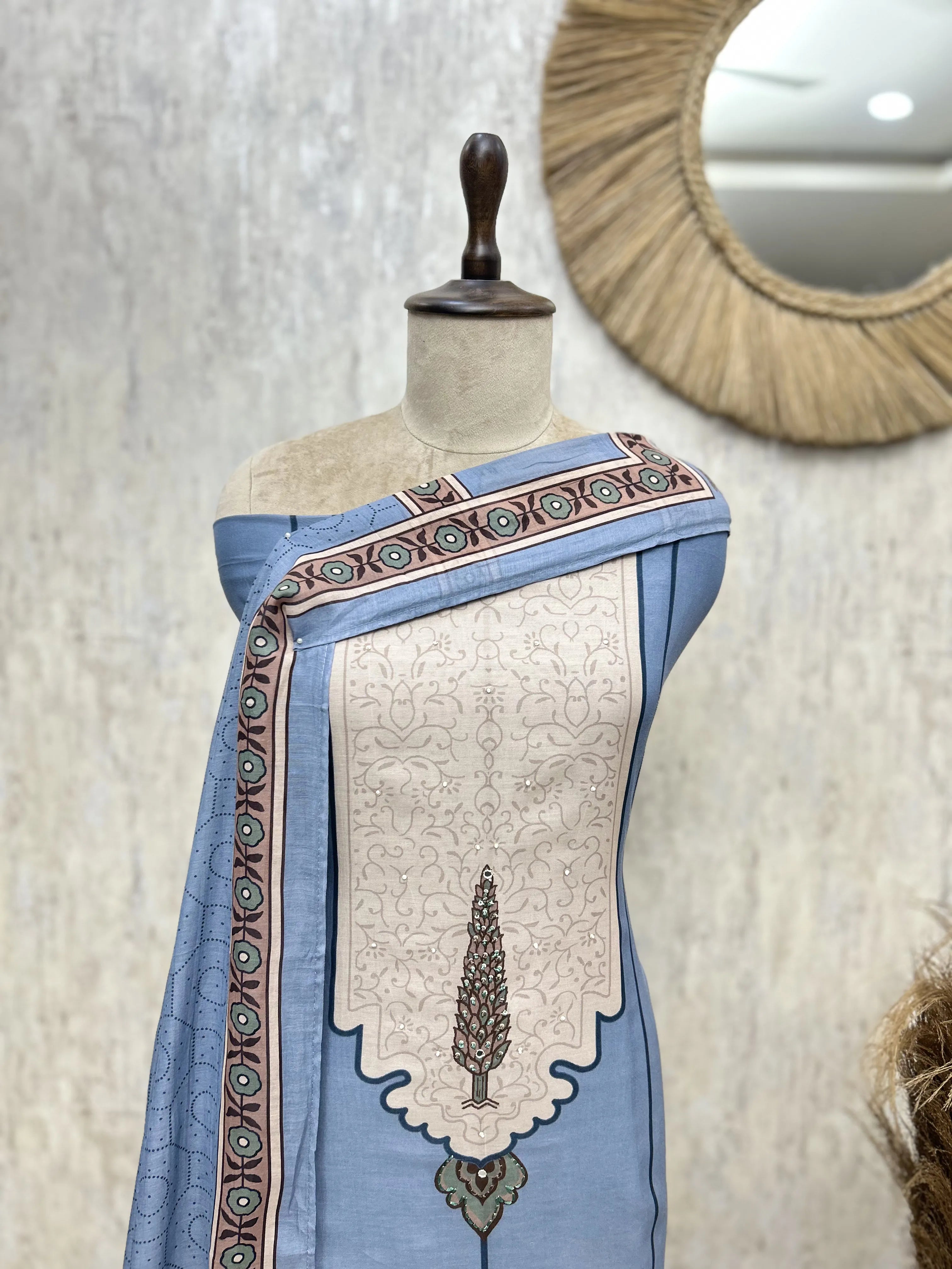 The Cypress Panel Mul Chanderi Unstitched Suits