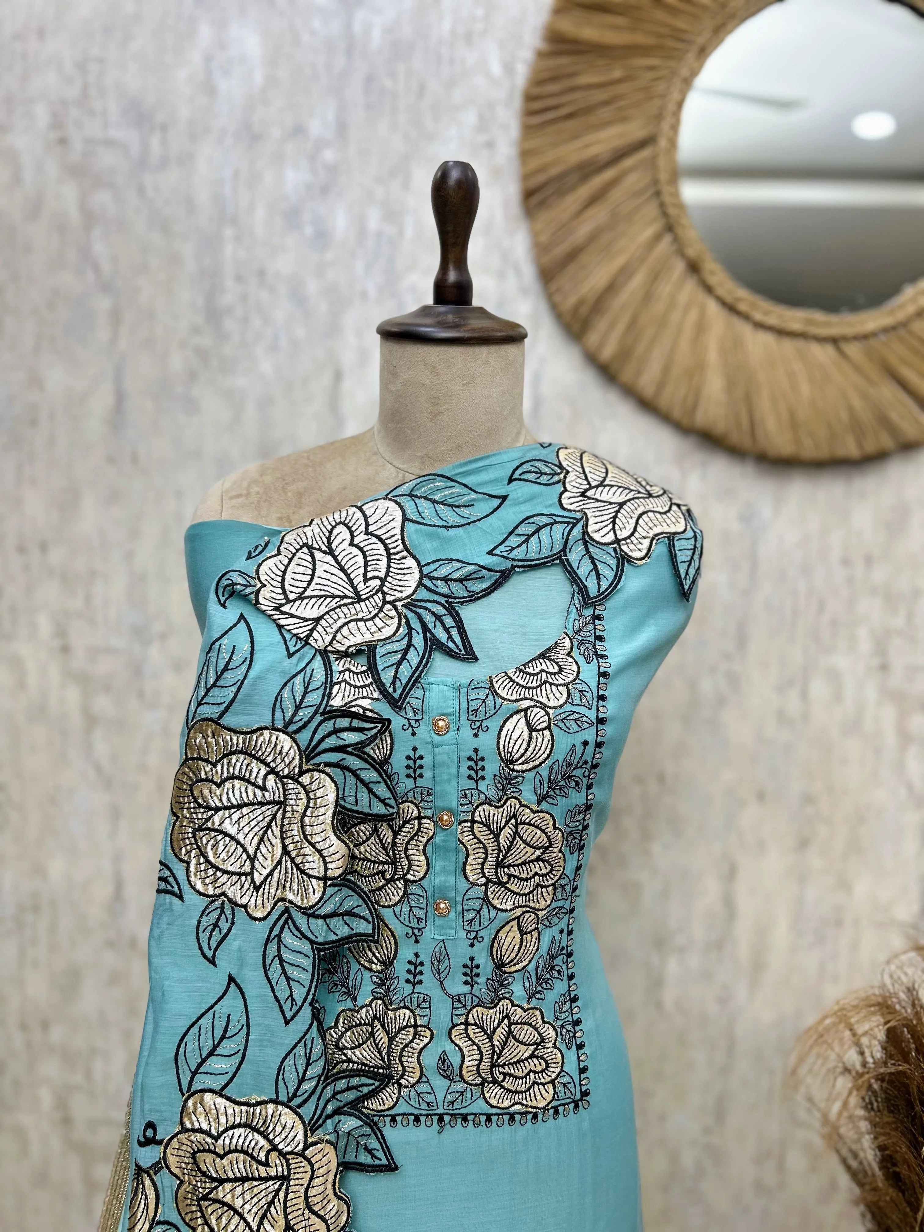 The Golden Rose Cutwork Mul Chanderi Unstitched Suits
