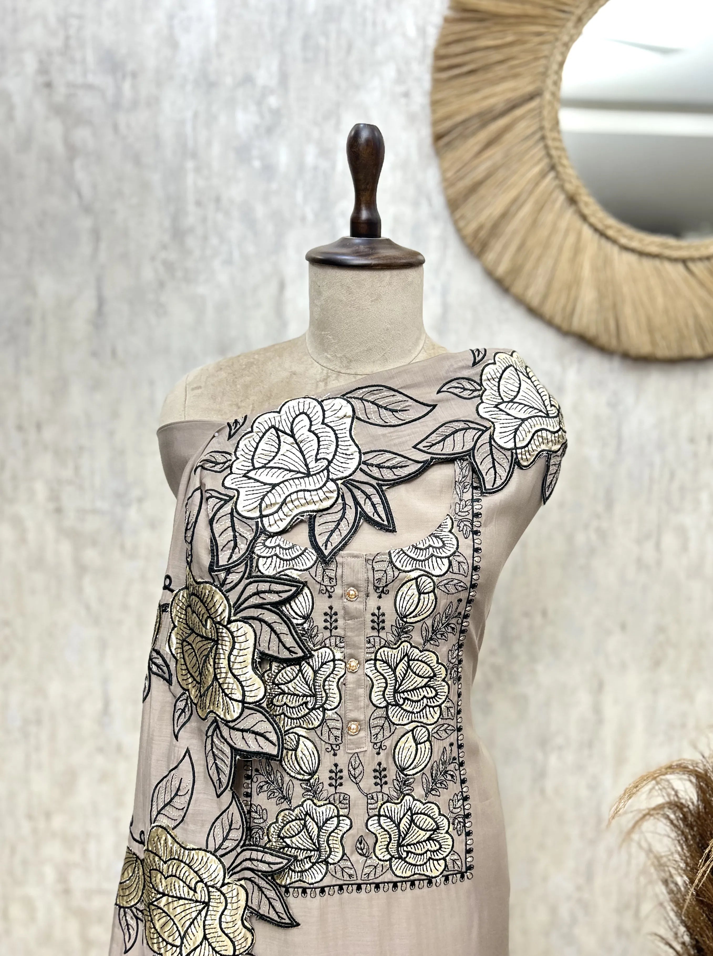 The Golden Rose Cutwork Mul Chanderi Unstitched Suits