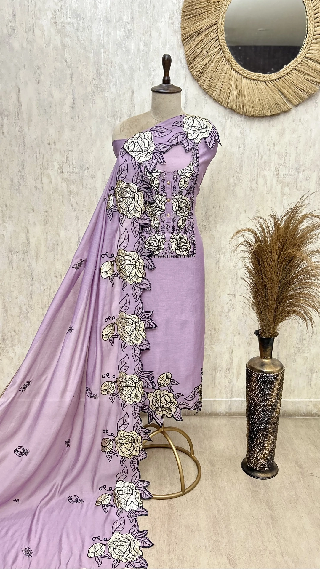 The Golden Rose Cutwork Mul Chanderi Unstitched Suits
