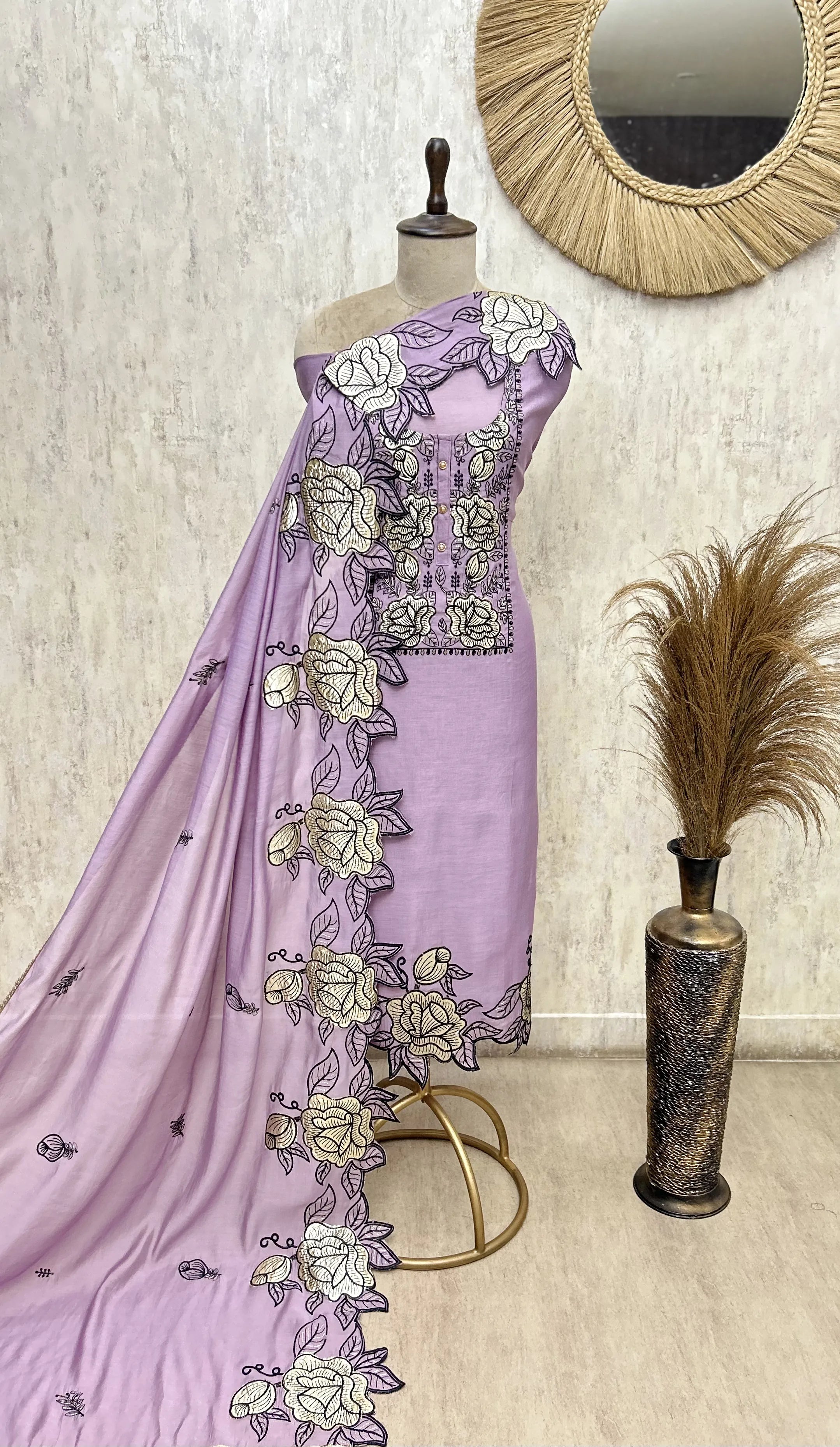 The Golden Rose Cutwork Mul Chanderi Unstitched Suits