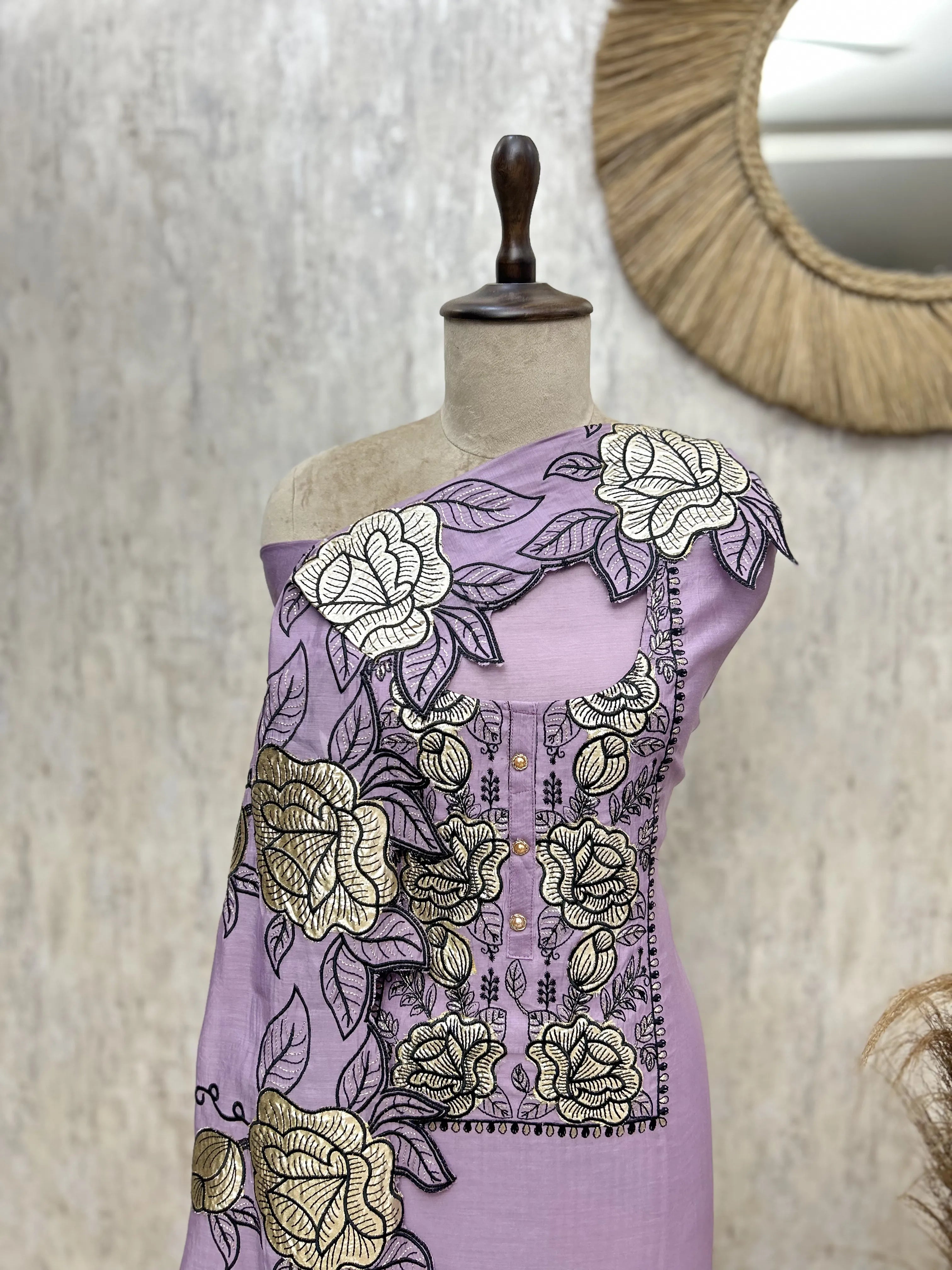 The Golden Rose Cutwork Mul Chanderi Unstitched Suits