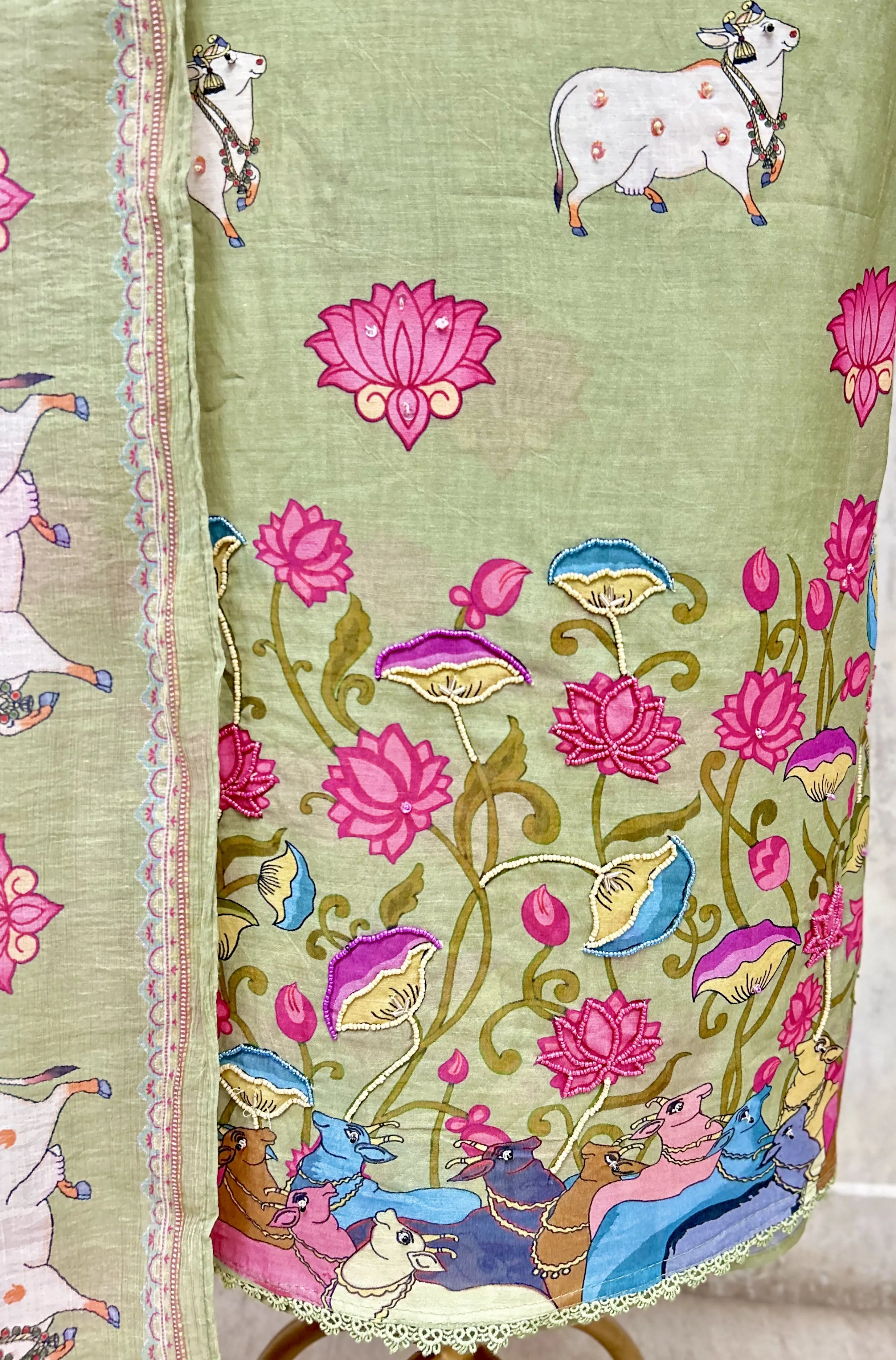 The Pichwai Lotus Mul Chanderi Unstitched Suit