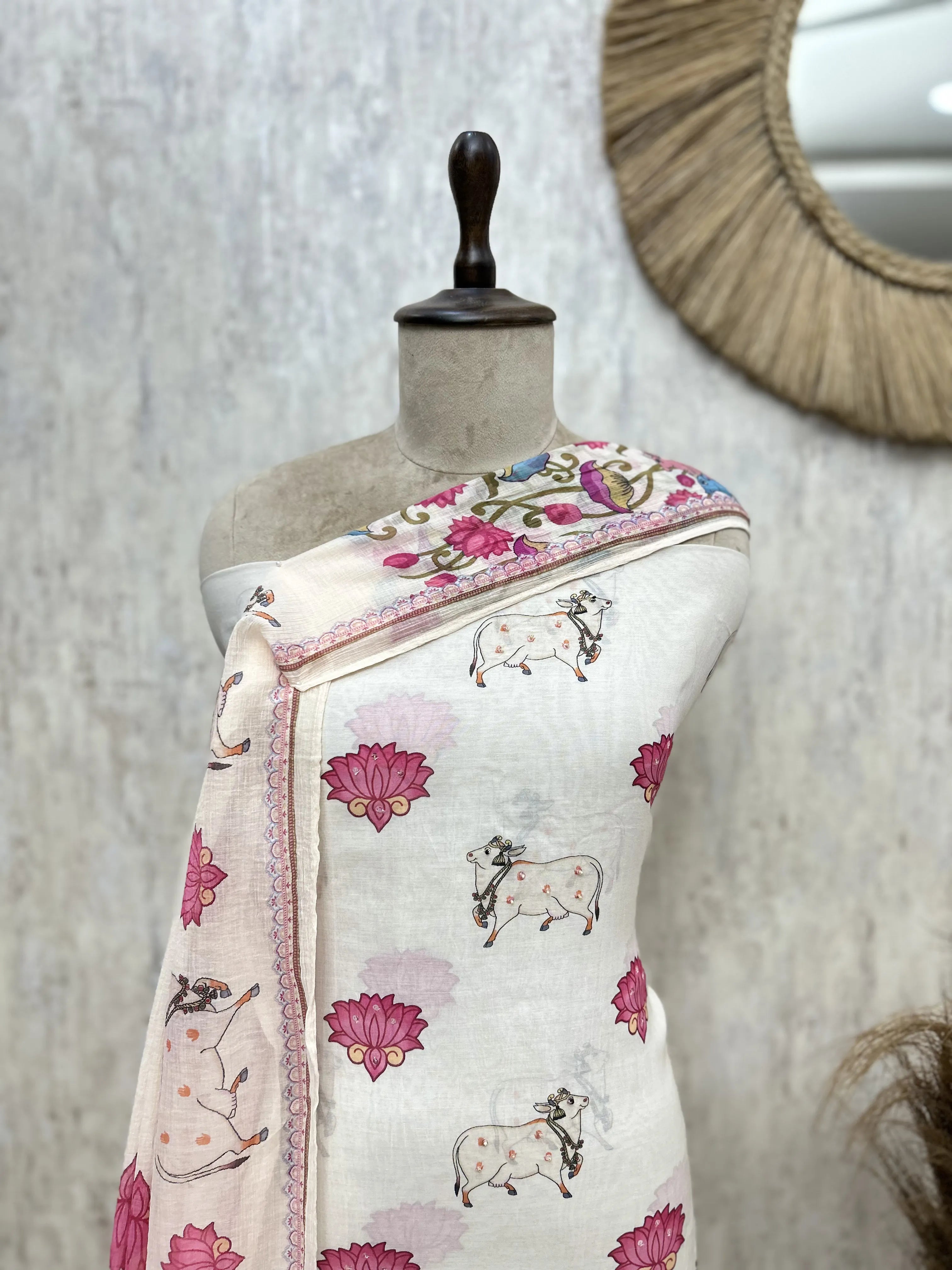 The Pichwai Lotus Mul Chanderi Unstitched Suit