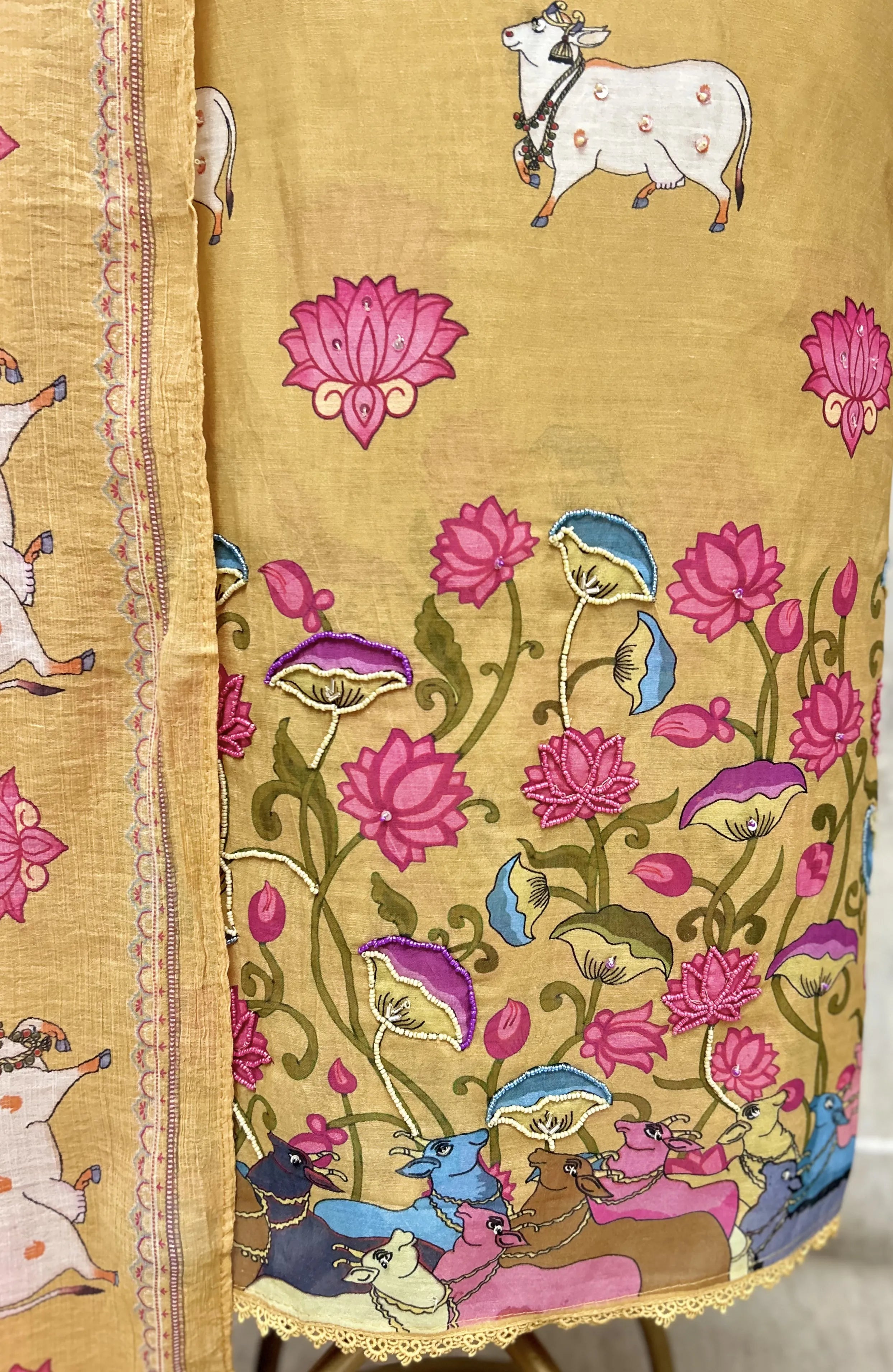 The Pichwai Lotus Mul Chanderi Unstitched Suit
