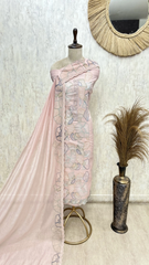 Scallop Edge Floral Mul Chanderi Unstitched Suits