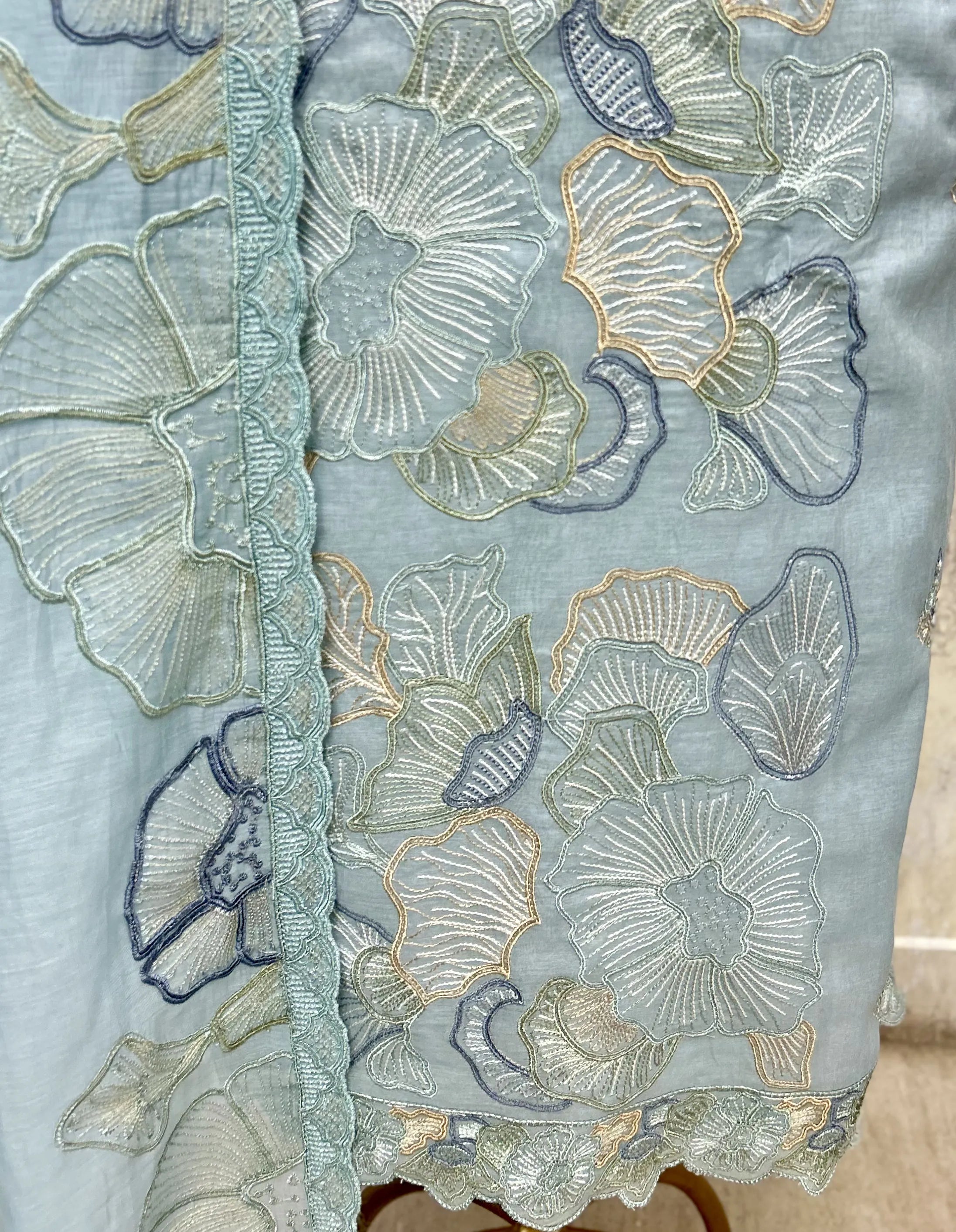 Scallop Edge Floral Mul Chanderi Unstitched Suits