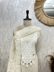 The Tassel Yoke Jamdani Linen Unstitched Suits