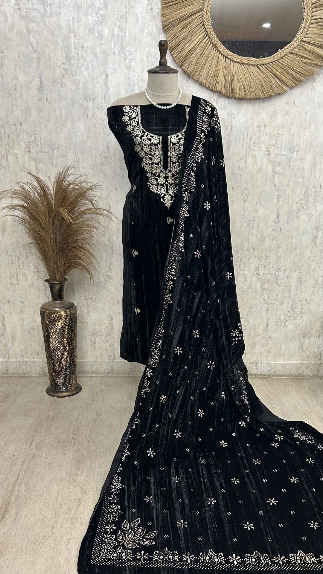 Midnight Noor Velvet Unstitched Suit