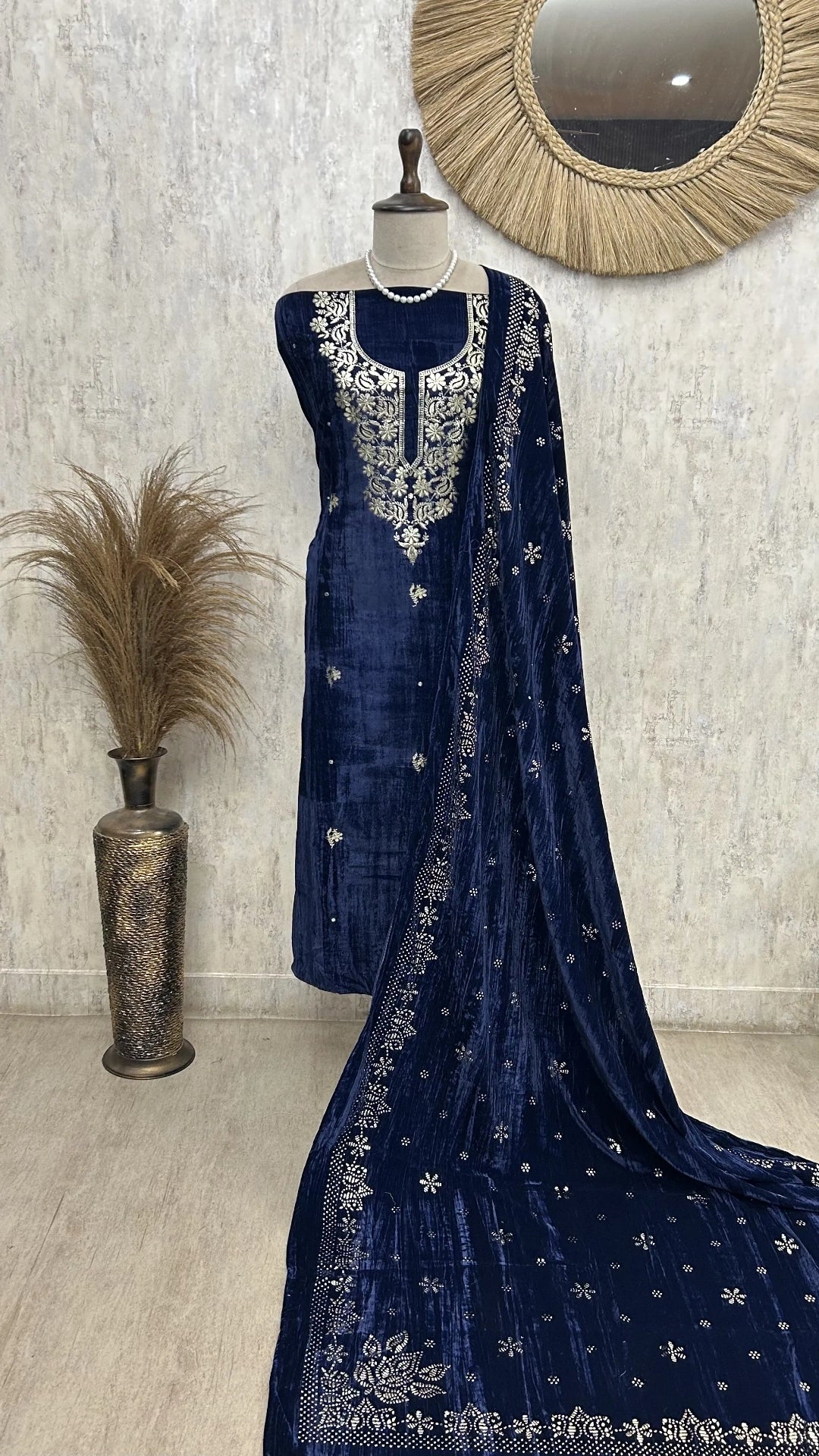 Midnight Noor Velvet Unstitched Suit