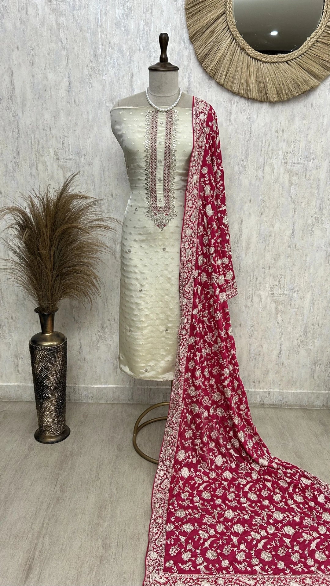Tissue Silk Unstitched Suit Set With Contrast Dupatta