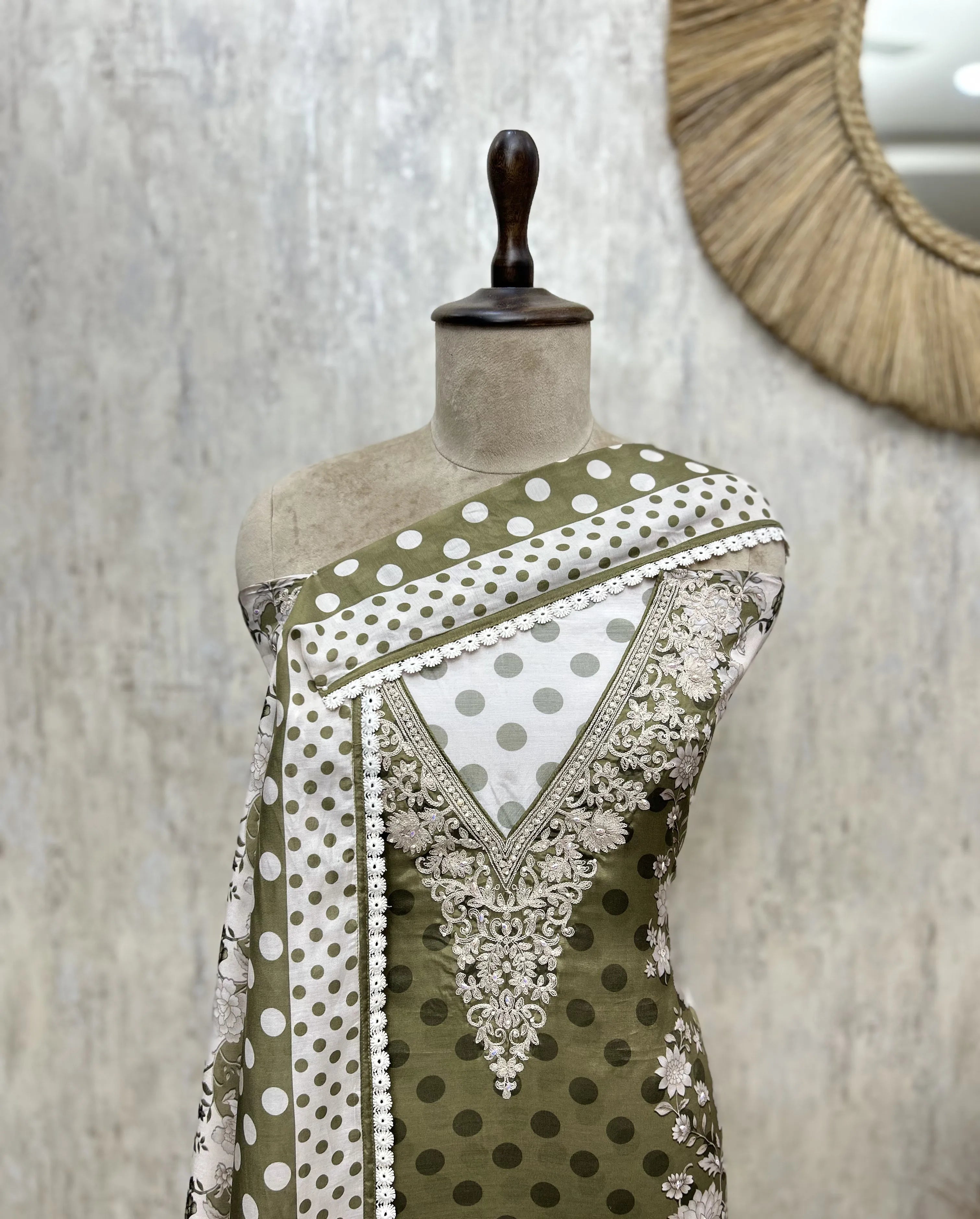 Polka Dot Allure Muslin Unstitched Suits