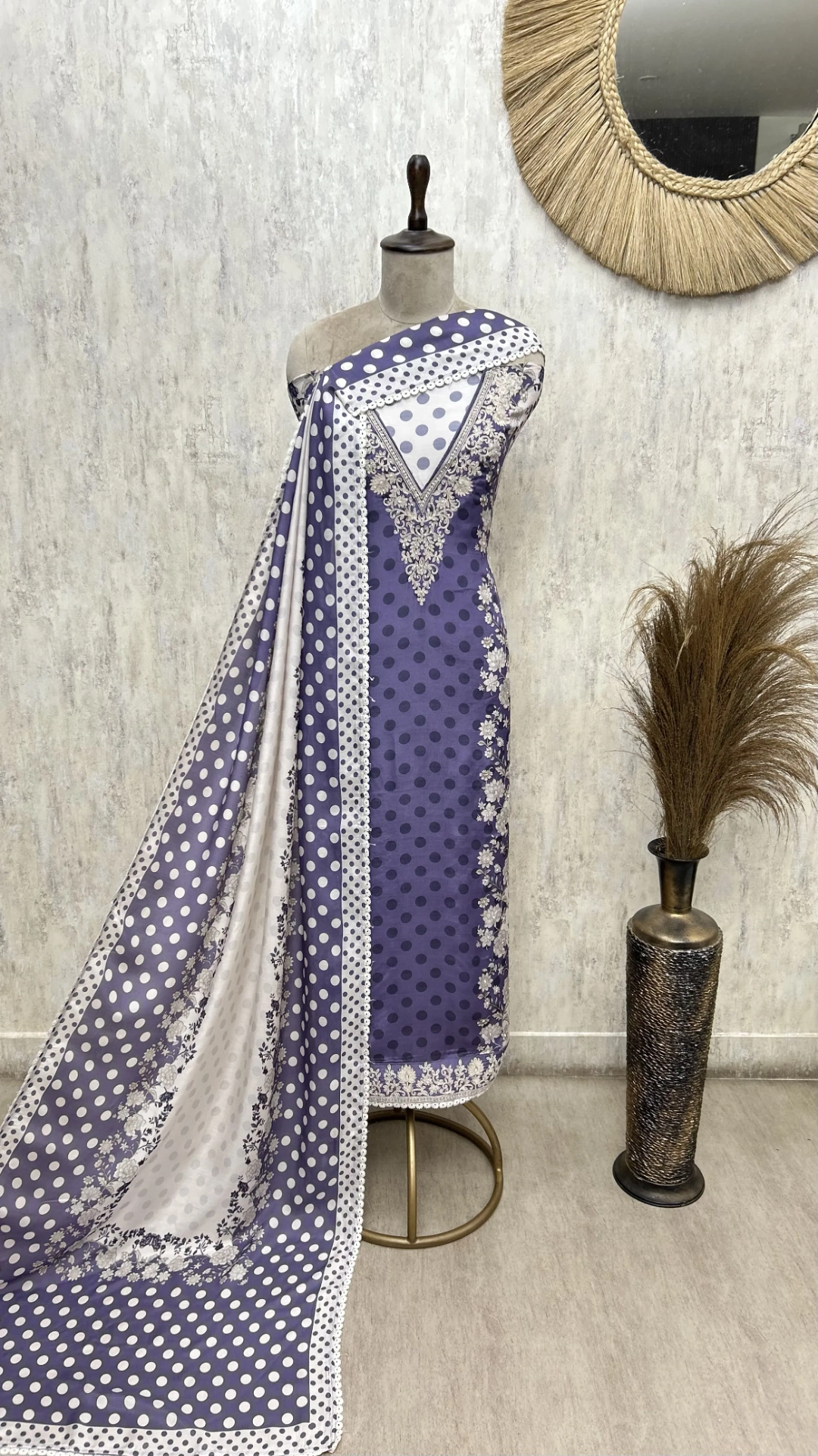 Polka Dot Allure Muslin Unstitched Suits