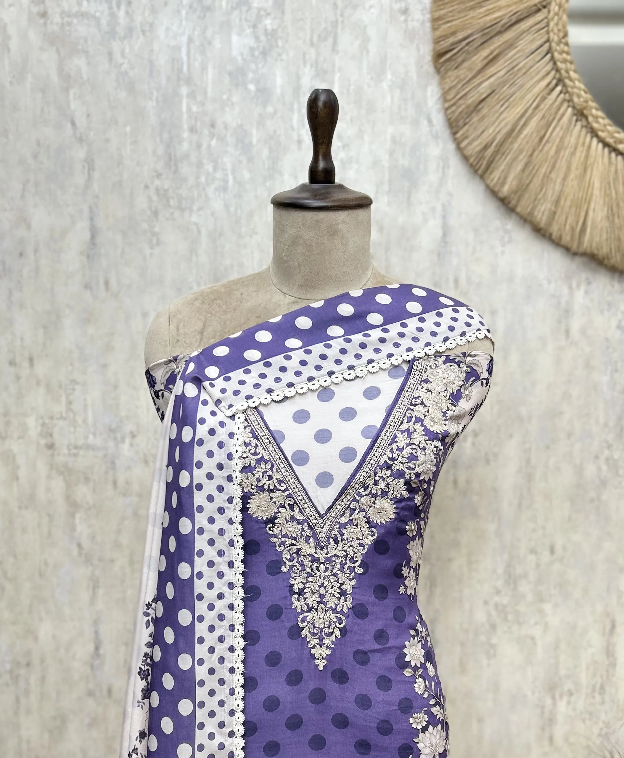 Polka Dot Allure Muslin Unstitched Suits