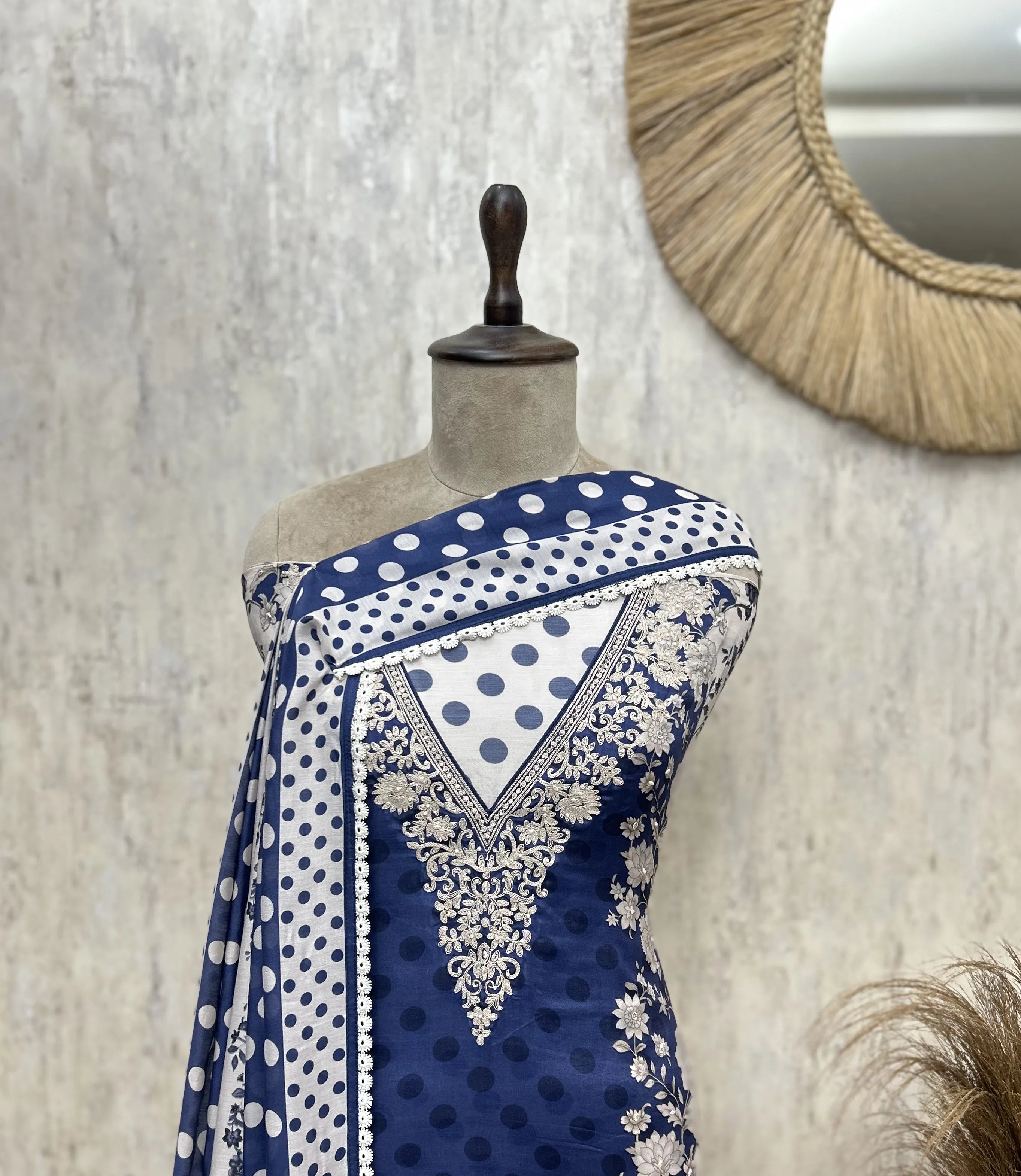 Polka Dot Allure Muslin Unstitched Suits