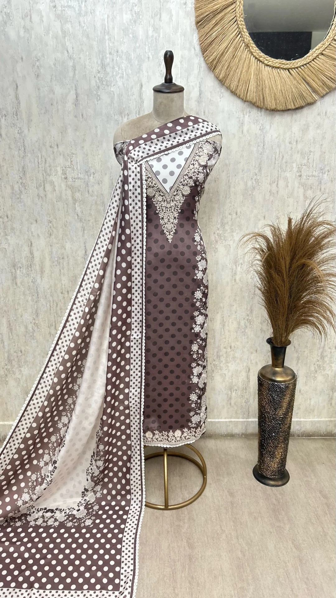 Polka Dot Allure Muslin Unstitched Suits