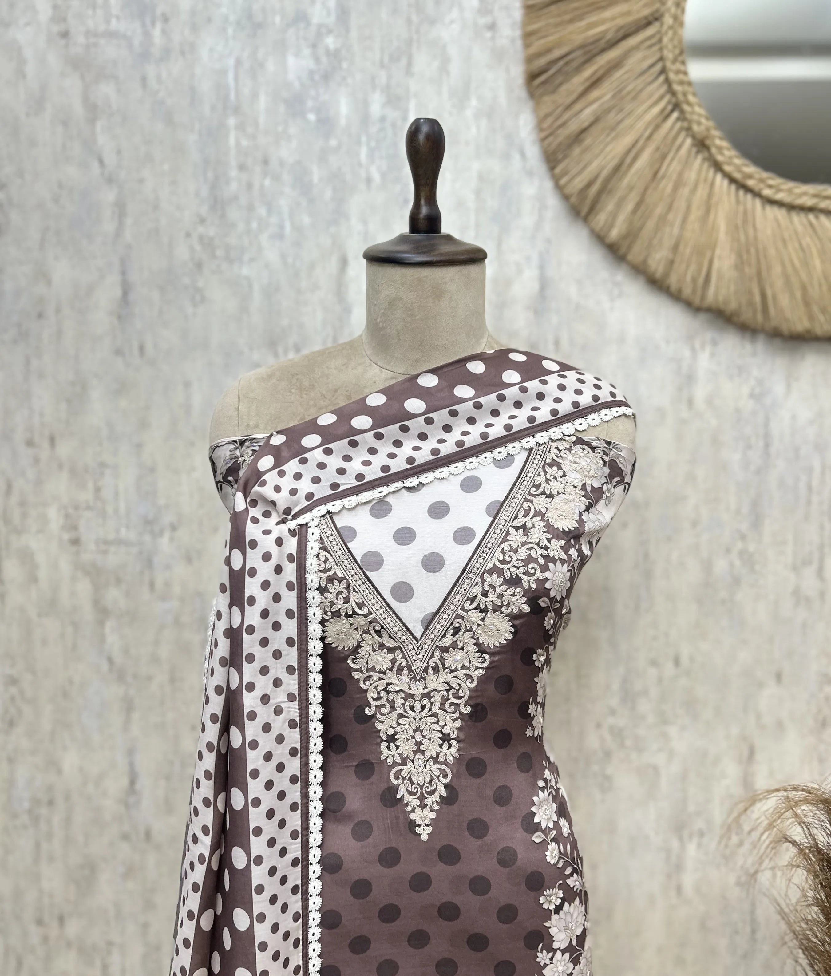 Polka Dot Allure Muslin Unstitched Suits
