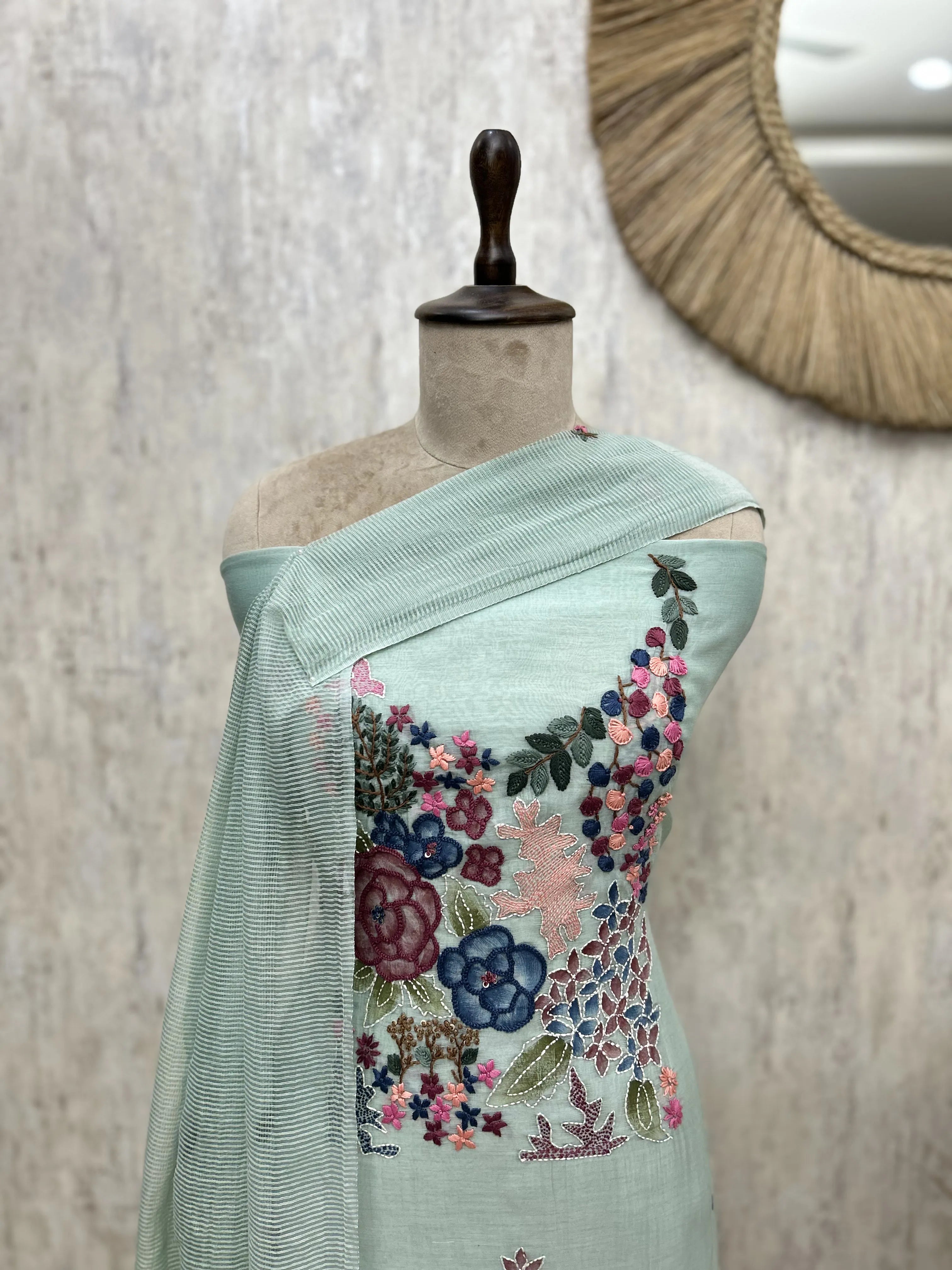 Whispering Wildflowers Mul Chanderi Unstitched Suits