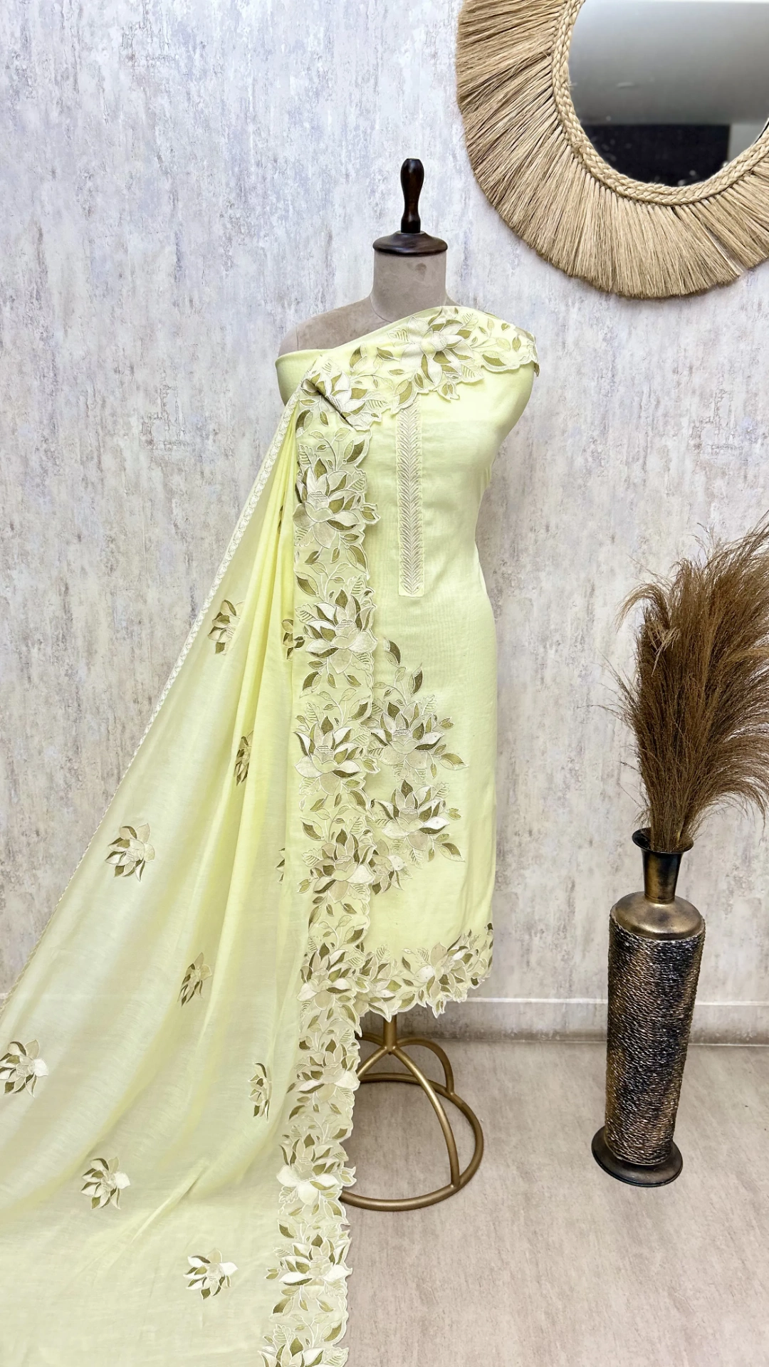 Floral Applique Mul Chanderi Unstitched Suits