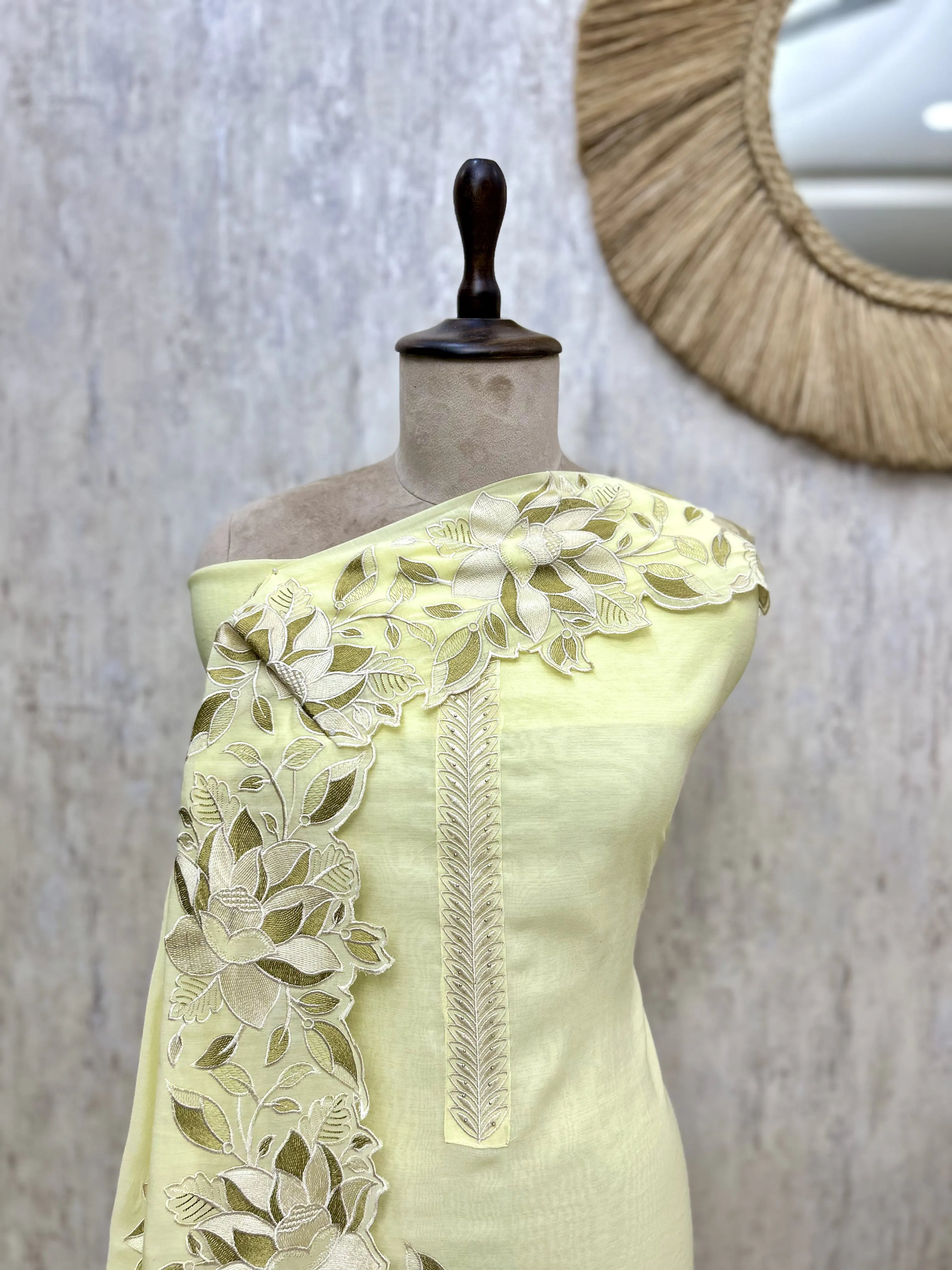 Floral Applique Mul Chanderi Unstitched Suits