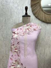 Floral Applique Mul Chanderi Unstitched Suits