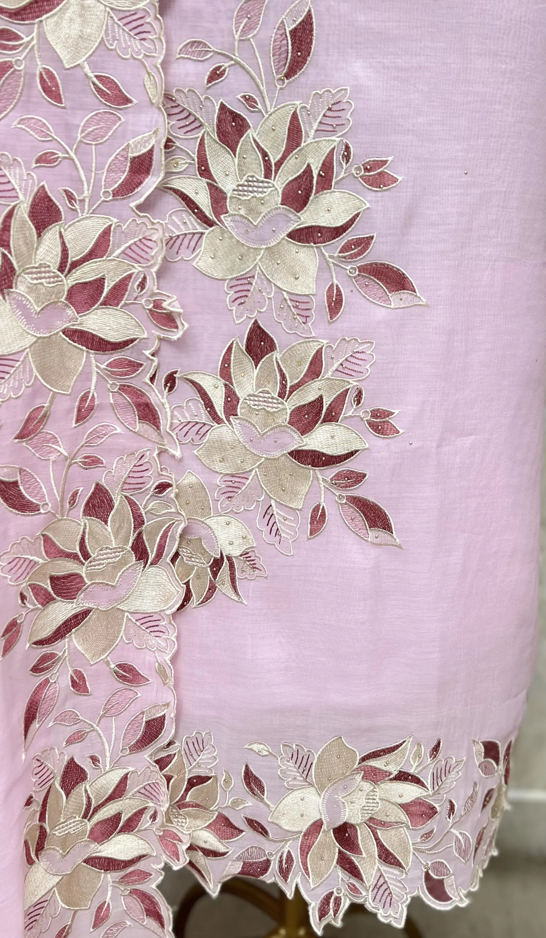 Floral Applique Mul Chanderi Unstitched Suits