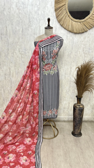 Petals & Pinstripes Mul Cotton Unstitched Suits