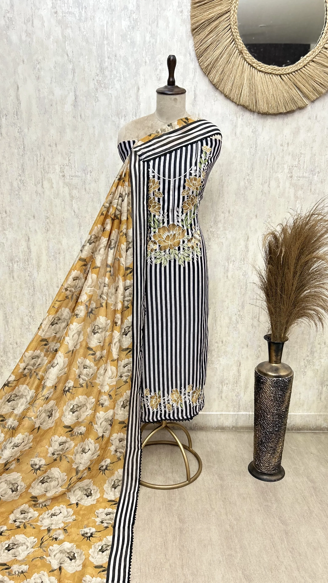 Petals & Pinstripes Mul Cotton Unstitched Suits