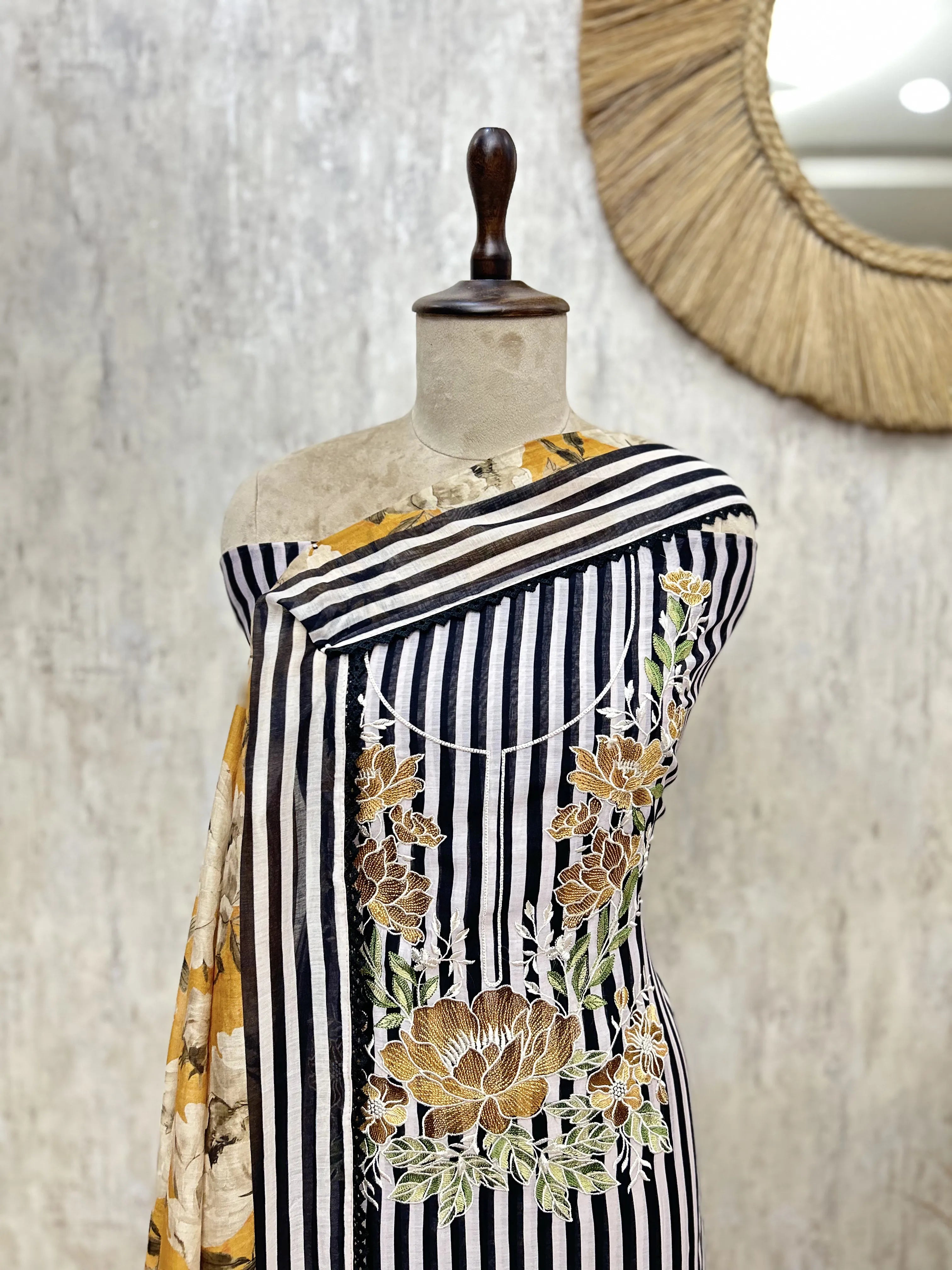 Petals & Pinstripes Mul Cotton Unstitched Suits
