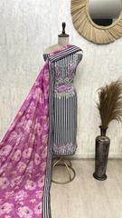 Petals & Pinstripes Mul Cotton Unstitched Suits