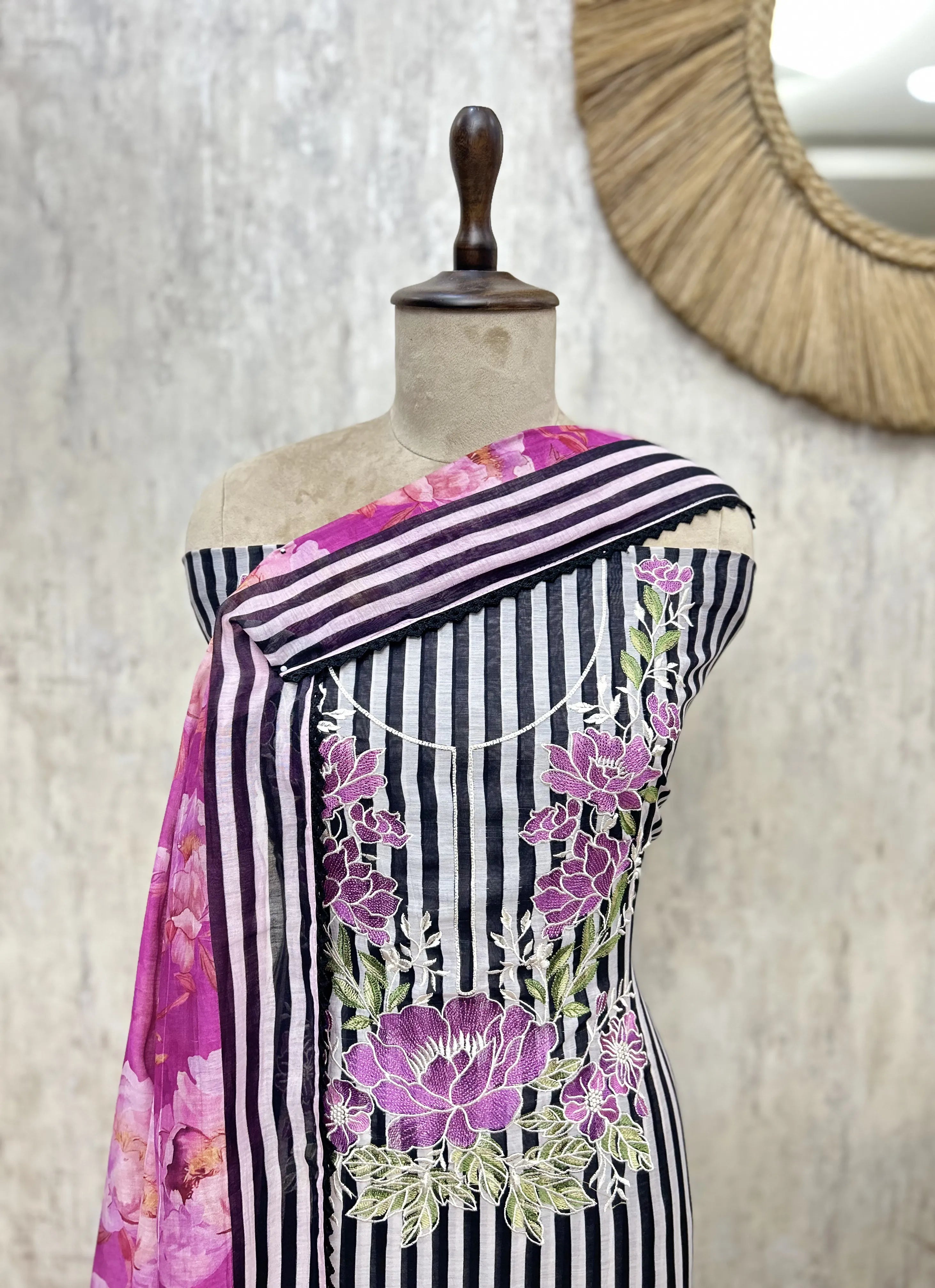 Petals & Pinstripes Mul Cotton Unstitched Suits