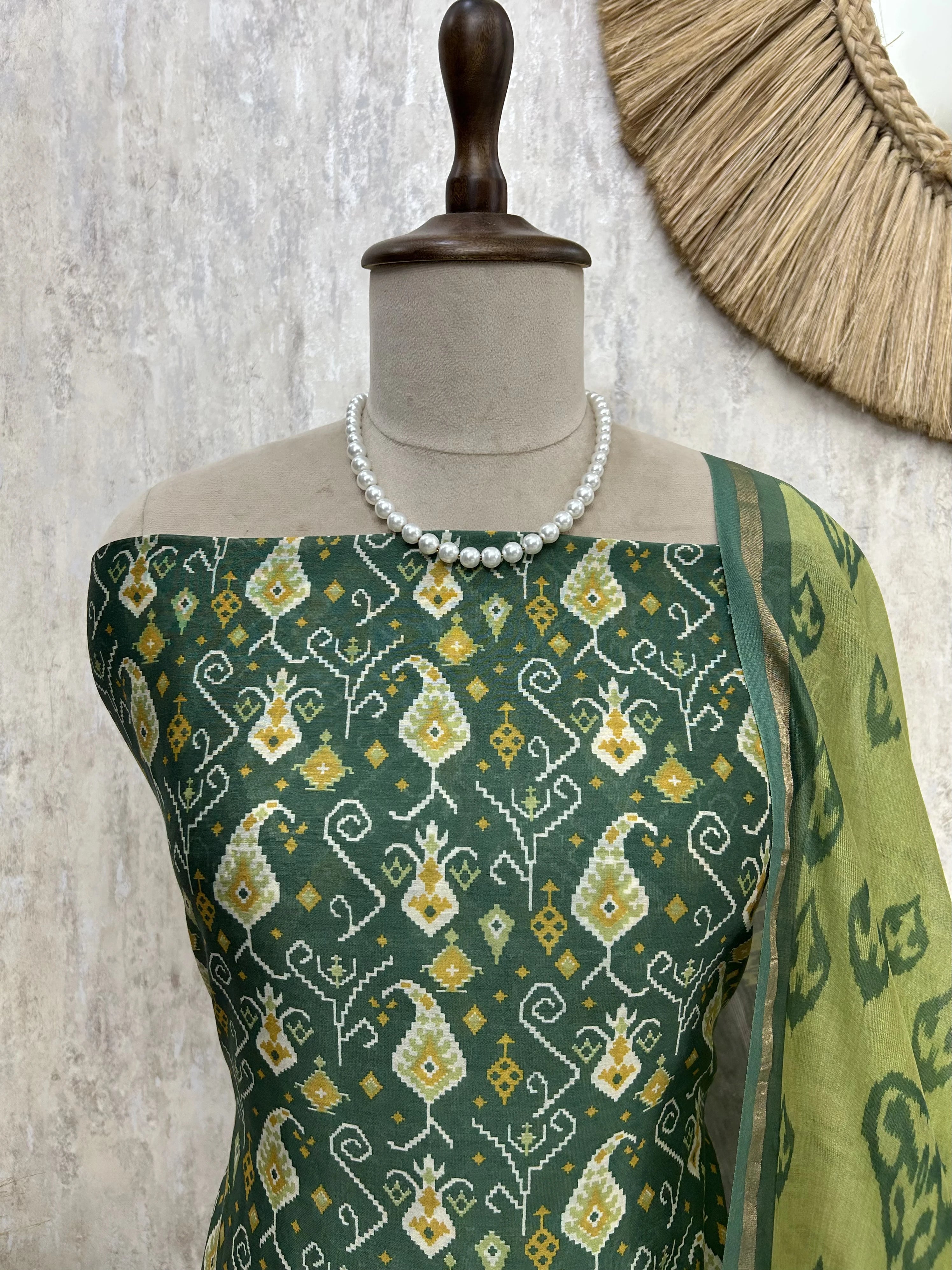 Ikat Print Maheshwari Unstitched Suit Set