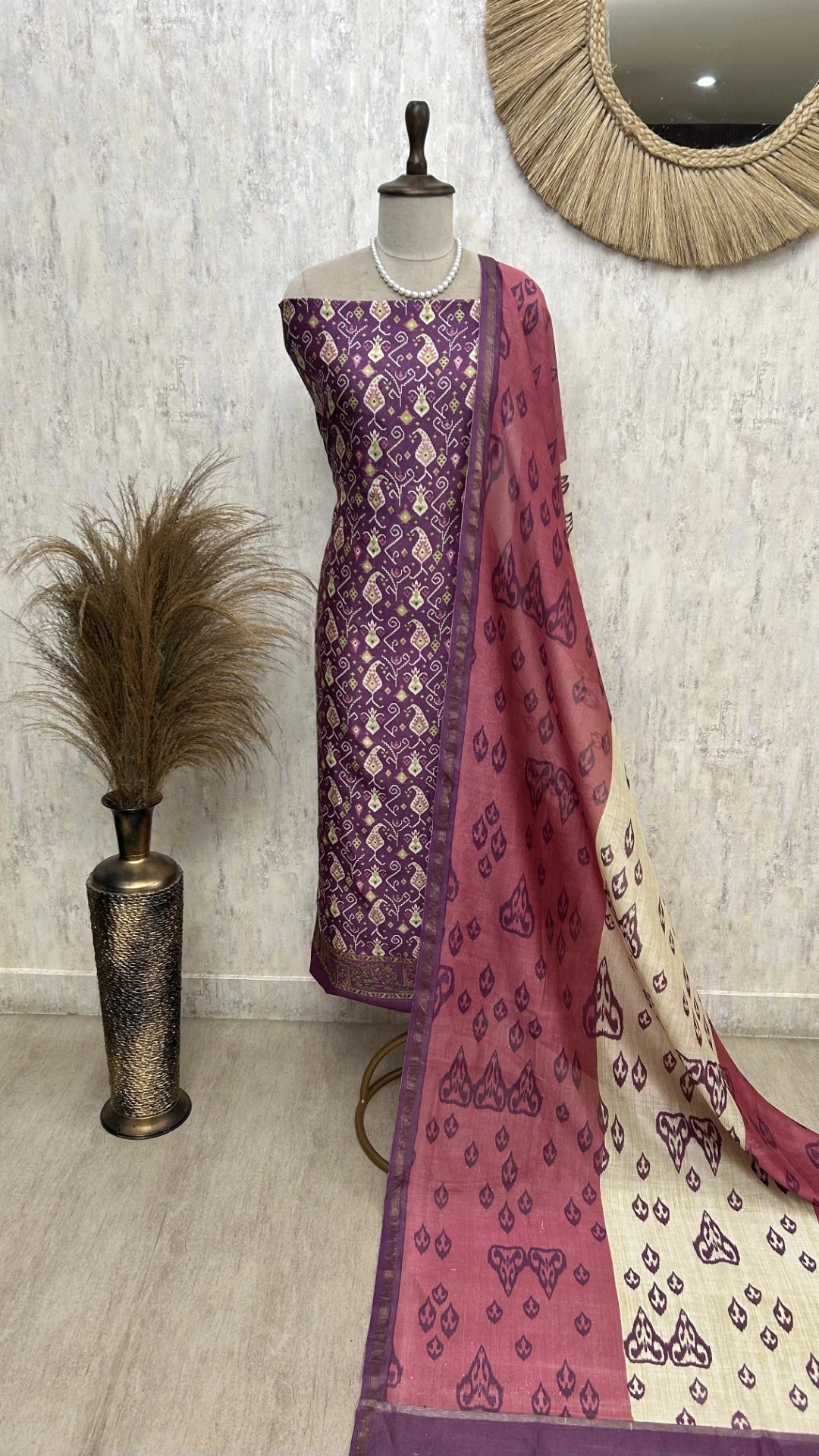 Ikat Print Maheshwari Unstitched Suit Set